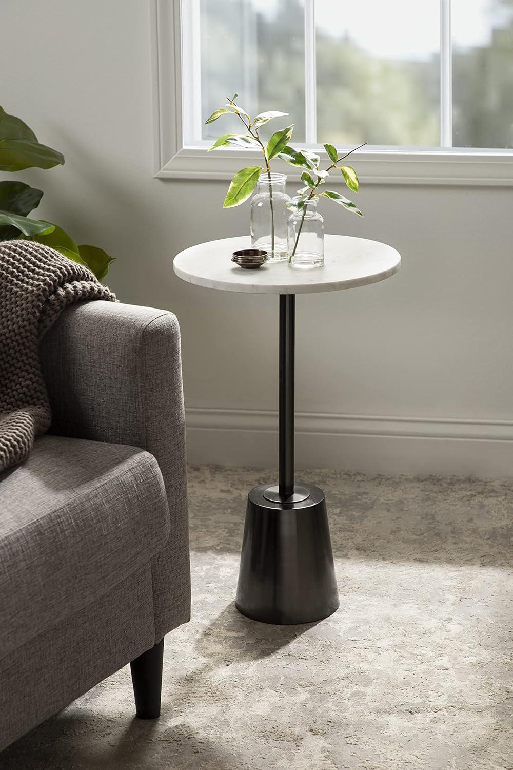 Tira 17" Pewter and White Marble Round Side Table