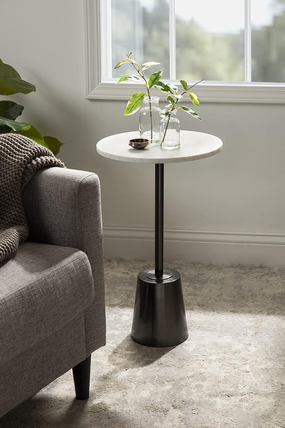 Kate and Laurel Tira Round Metal Side Table, 14x14x24, Pewter and White