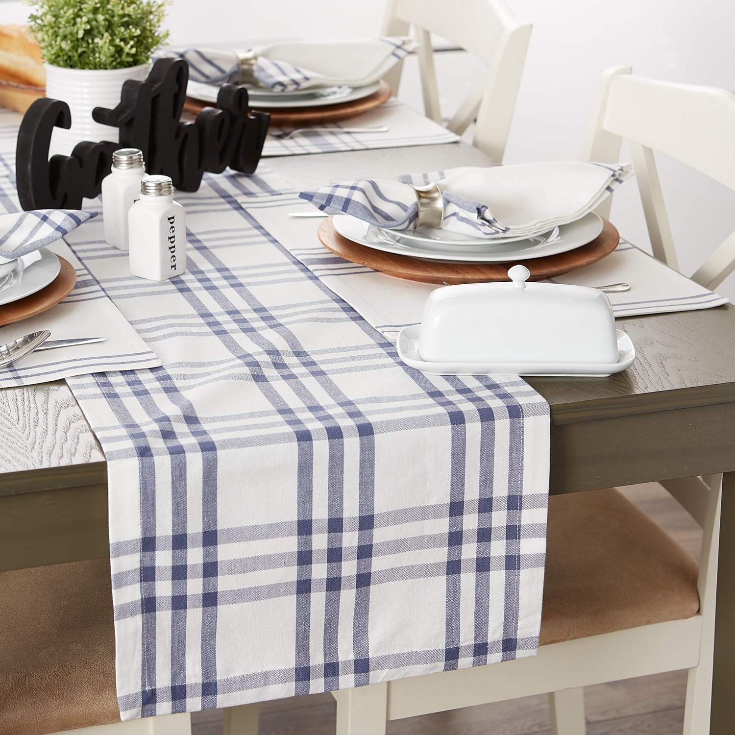 Blue Cotton Plaid 14x108 Rustic Table Runner