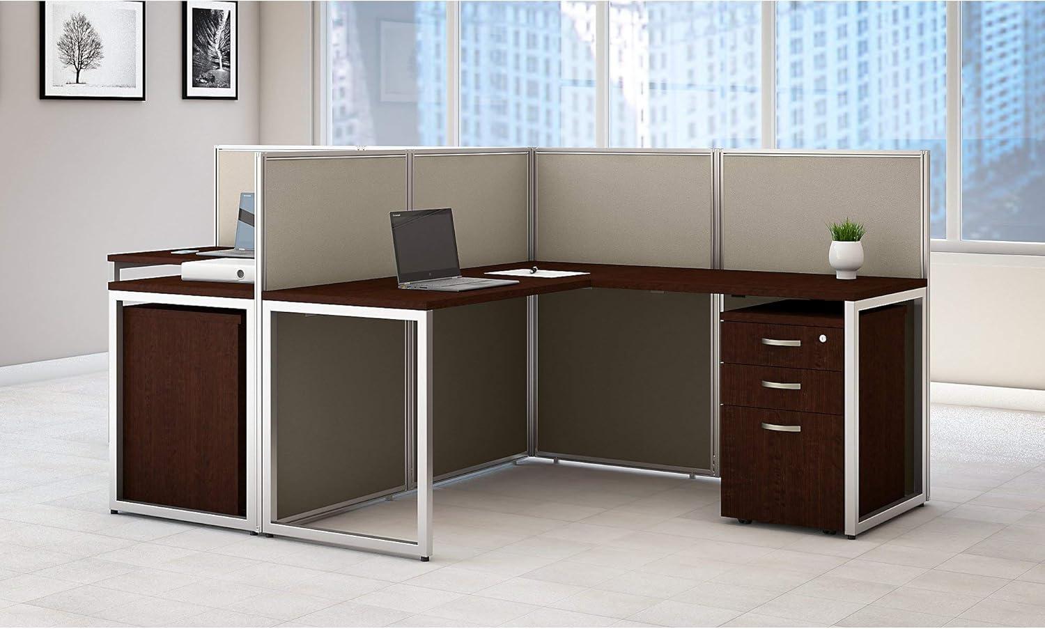 Mocha Cherry L-Shaped 2-Person Workstation with Storage