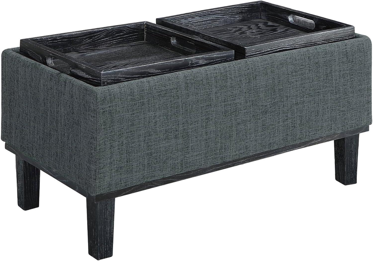 Gray Linen Tufted Storage Ottoman with Reversible Trays