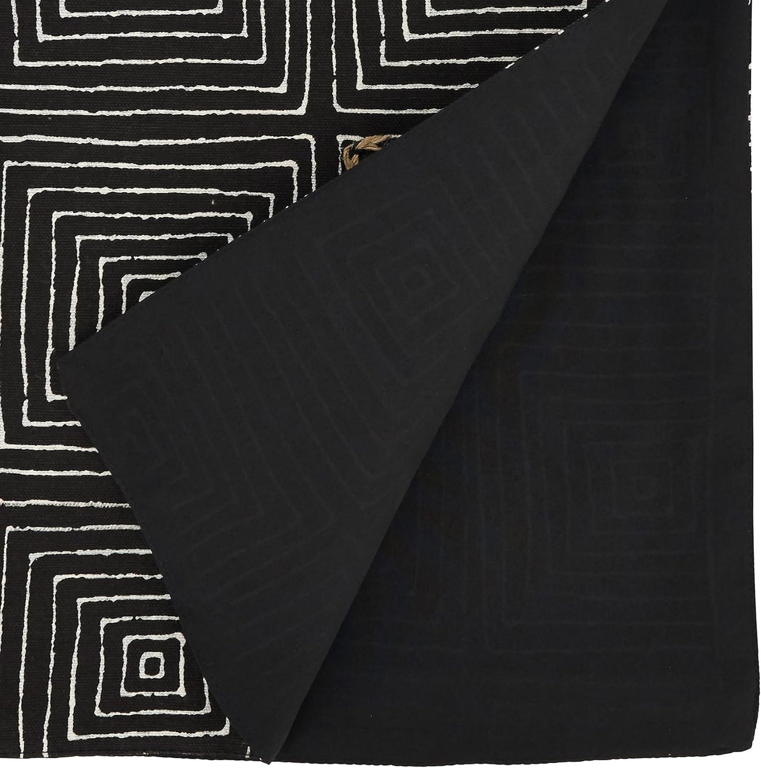 Saro Lifestyle Table Runner with Embroidered Maze Design, 16"x72", Black