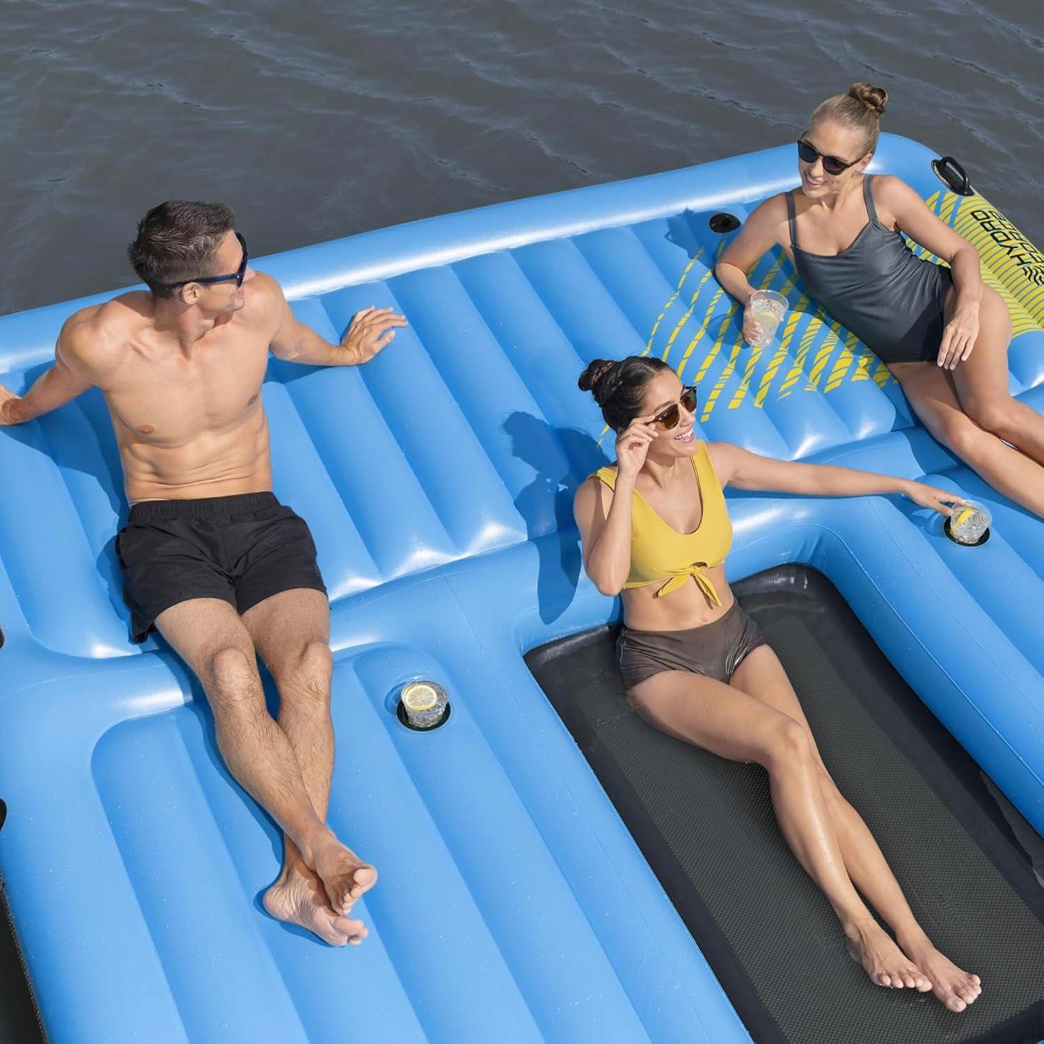 Bestway Hydro Force Detachable Summer Slide 5 Person Inflatable Activity Island with Cup Holders and Heavy Duty Handles for Easy Transport, Blue