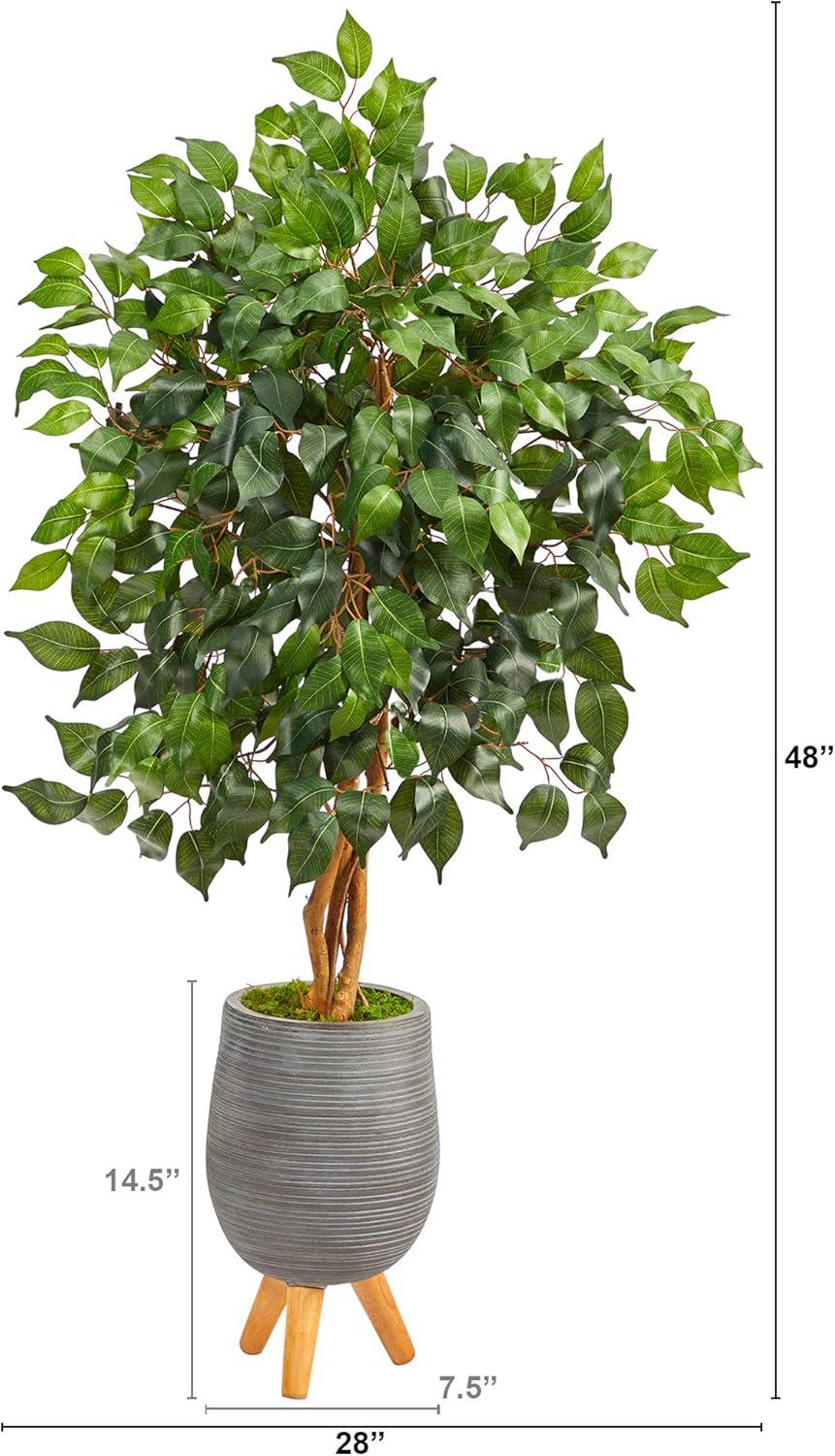 Nearly Natural 4ft. Ficus Artificial Tree in Gray Planter with Stand