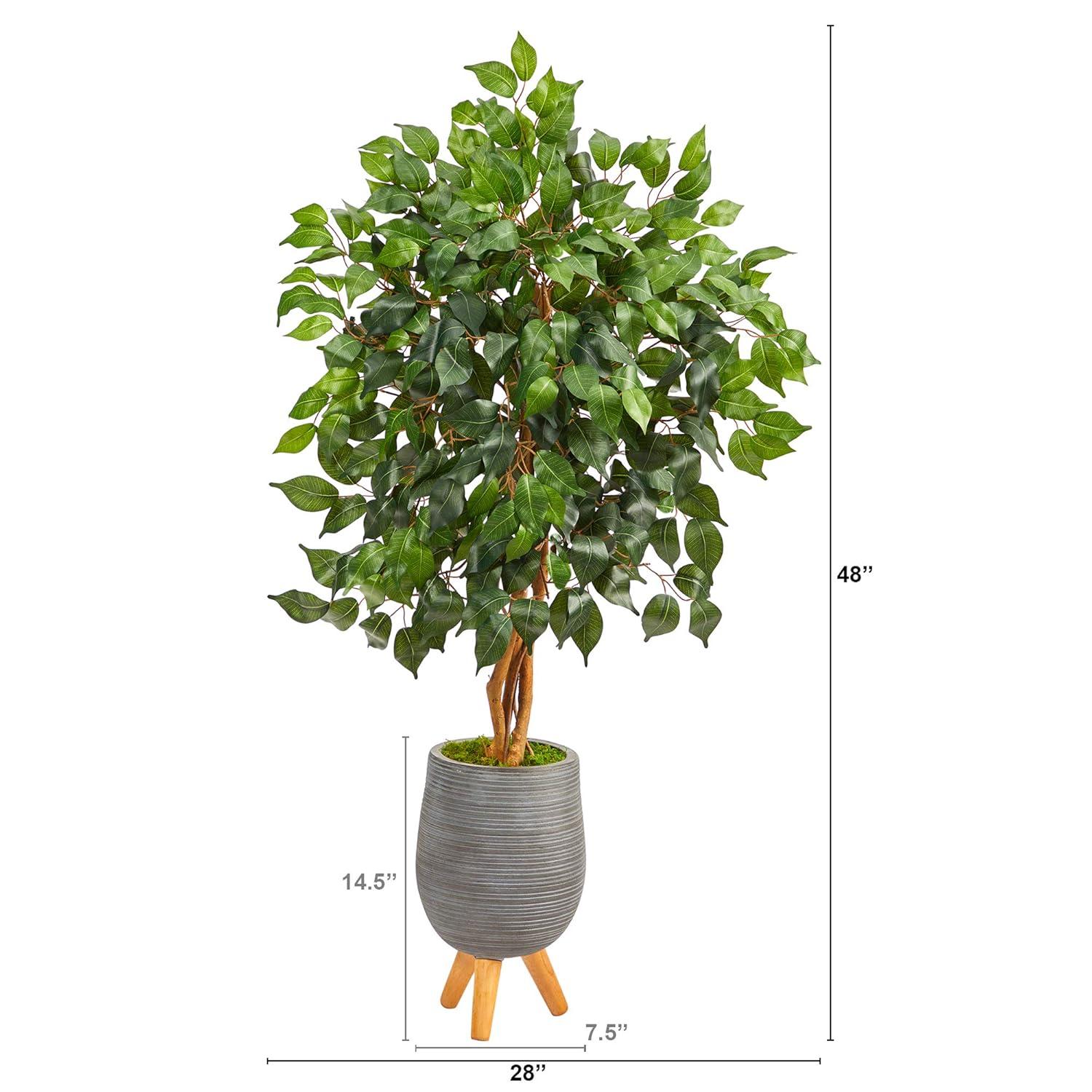 Nearly Natural 4ft. Ficus Artificial Tree in Gray Planter with Stand