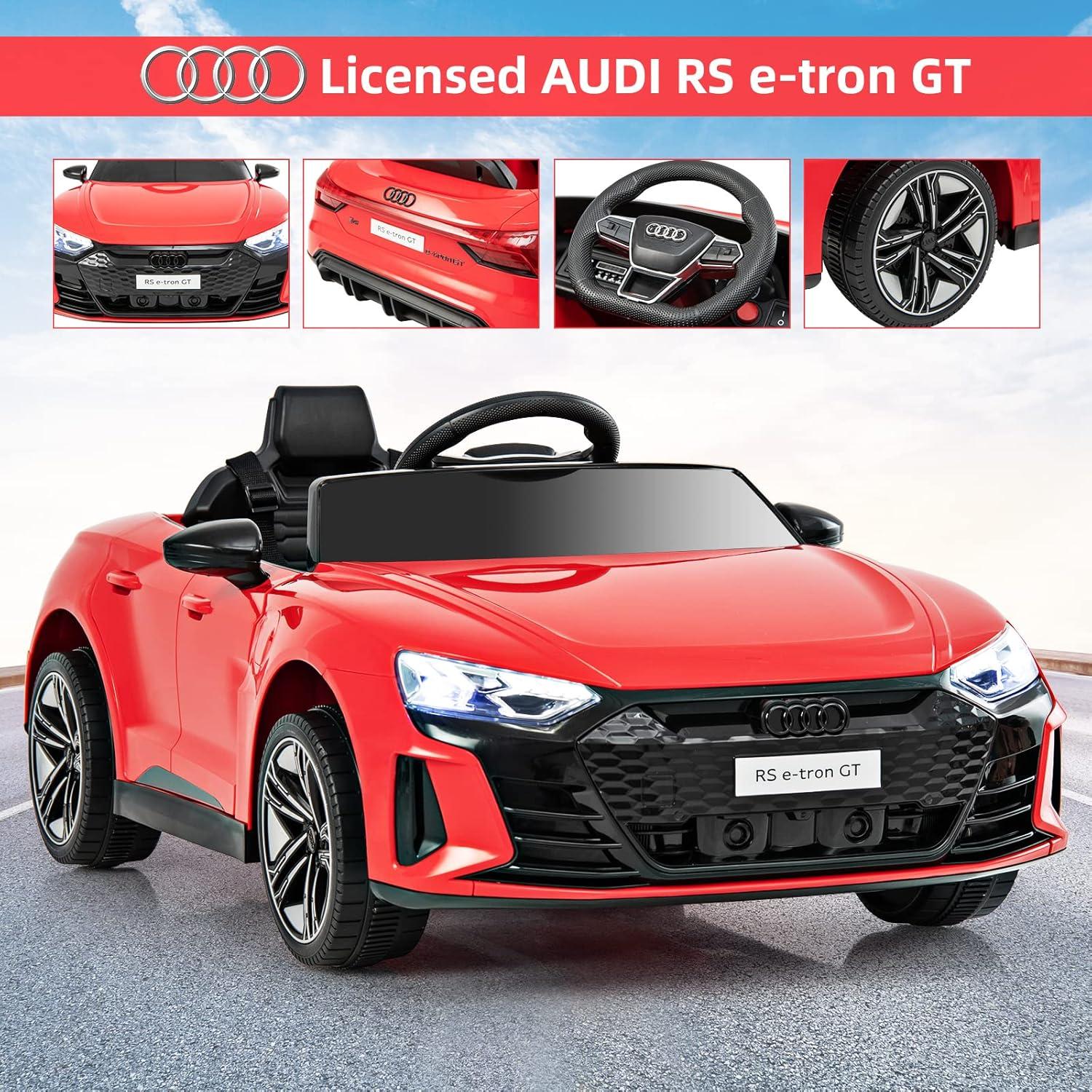 OLAKIDS 12V Kids Ride On Car, Licensed Audi RS e-tron GT Electric Vehicle with Remote Control, Toddlers Battery Powered Toy with 4 Wheels Suspension, LED Headlight, Music, MP3, USB, TF Port (Red)