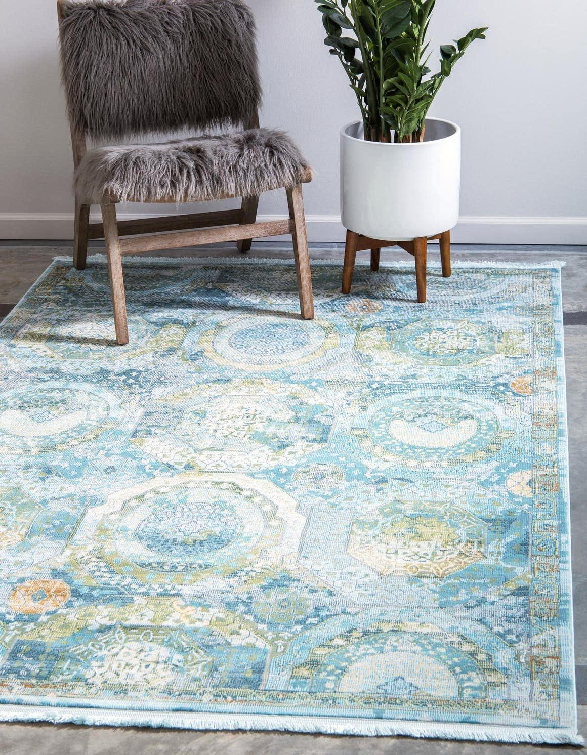 Unique Loom Baracoa Collection Area Rug - Coppelia (7' x 10' Rectangle Light Blue/Blue)