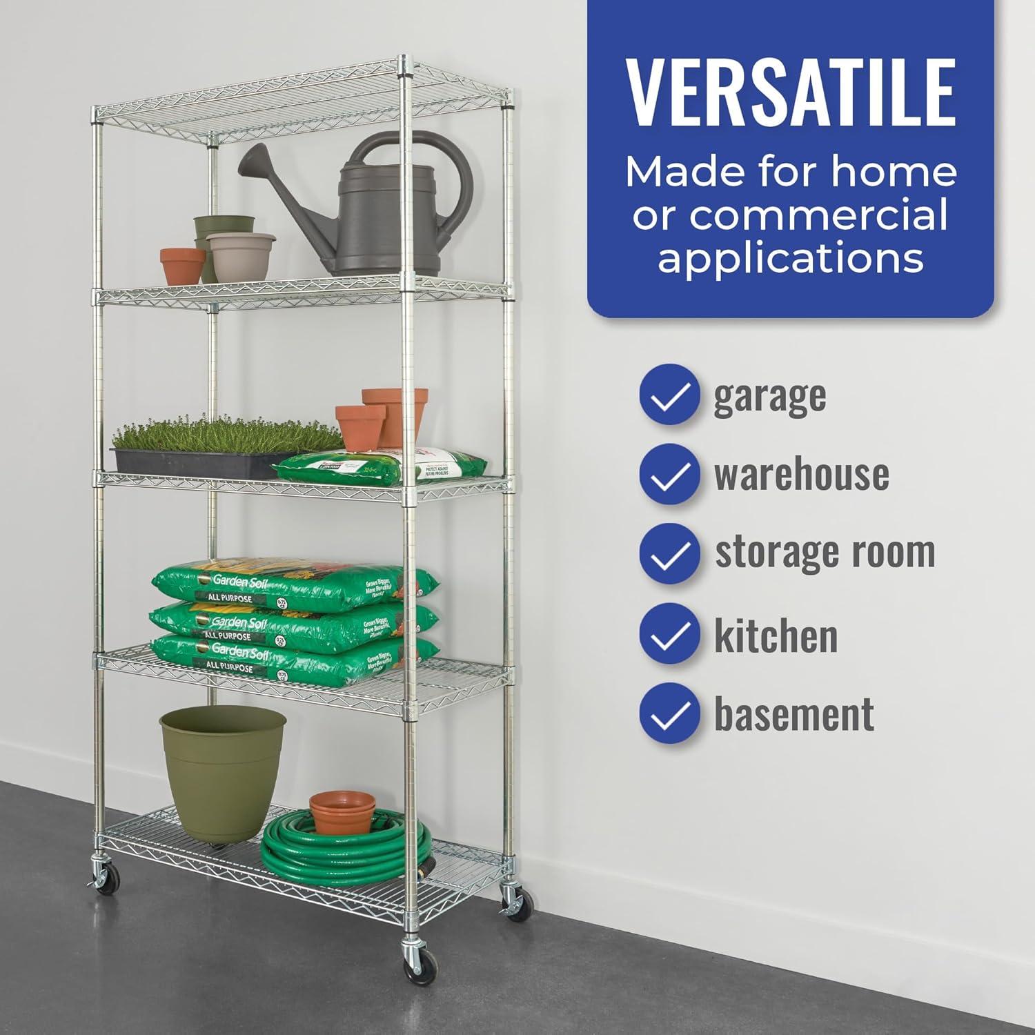 36'' W Metal Height -Adjustable Shelving Unit with Wheels