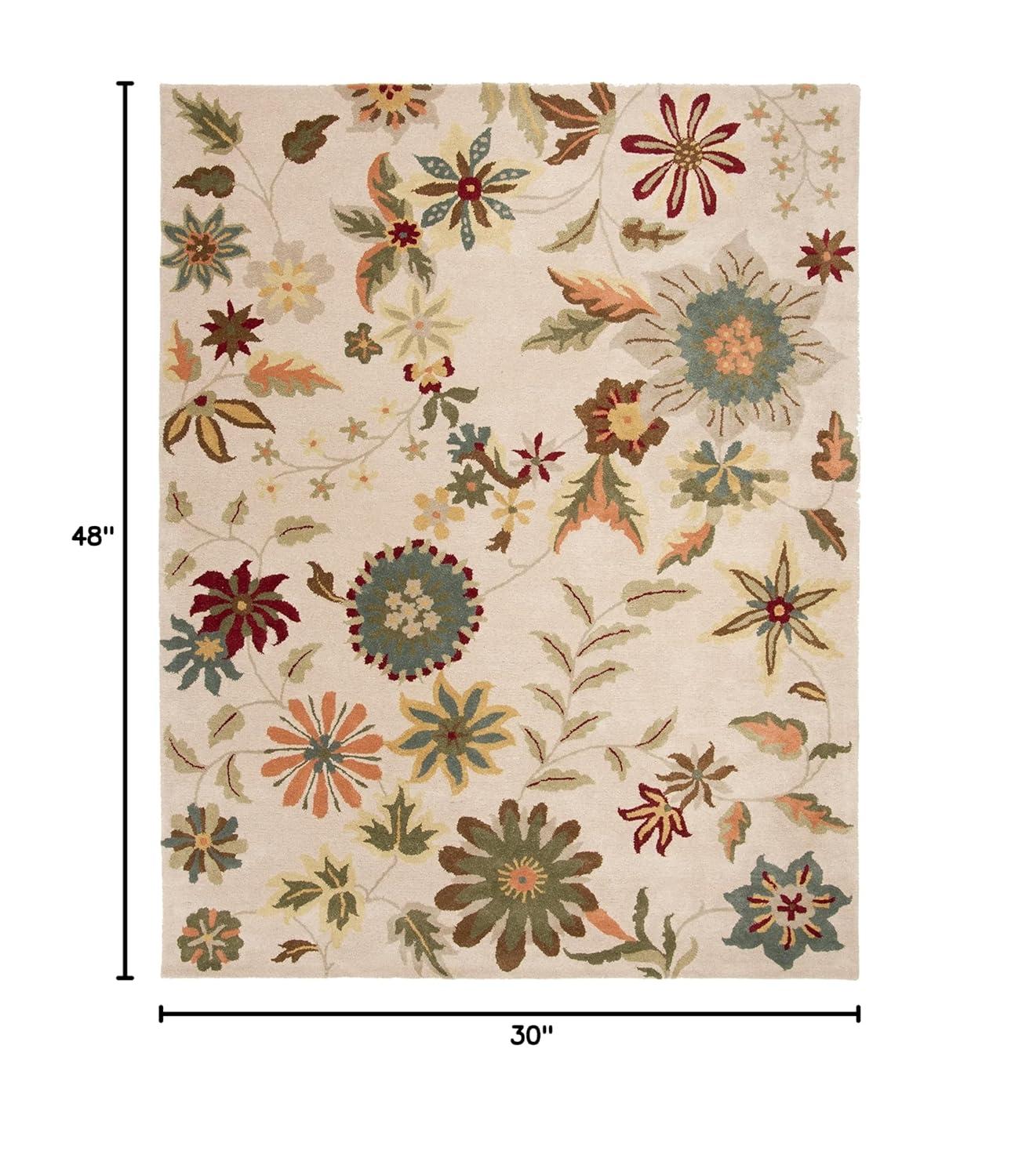 SAFAVIEH Soho Peronel Floral Wool Area Rug, Ivory/Sage, 2'6" x 4'