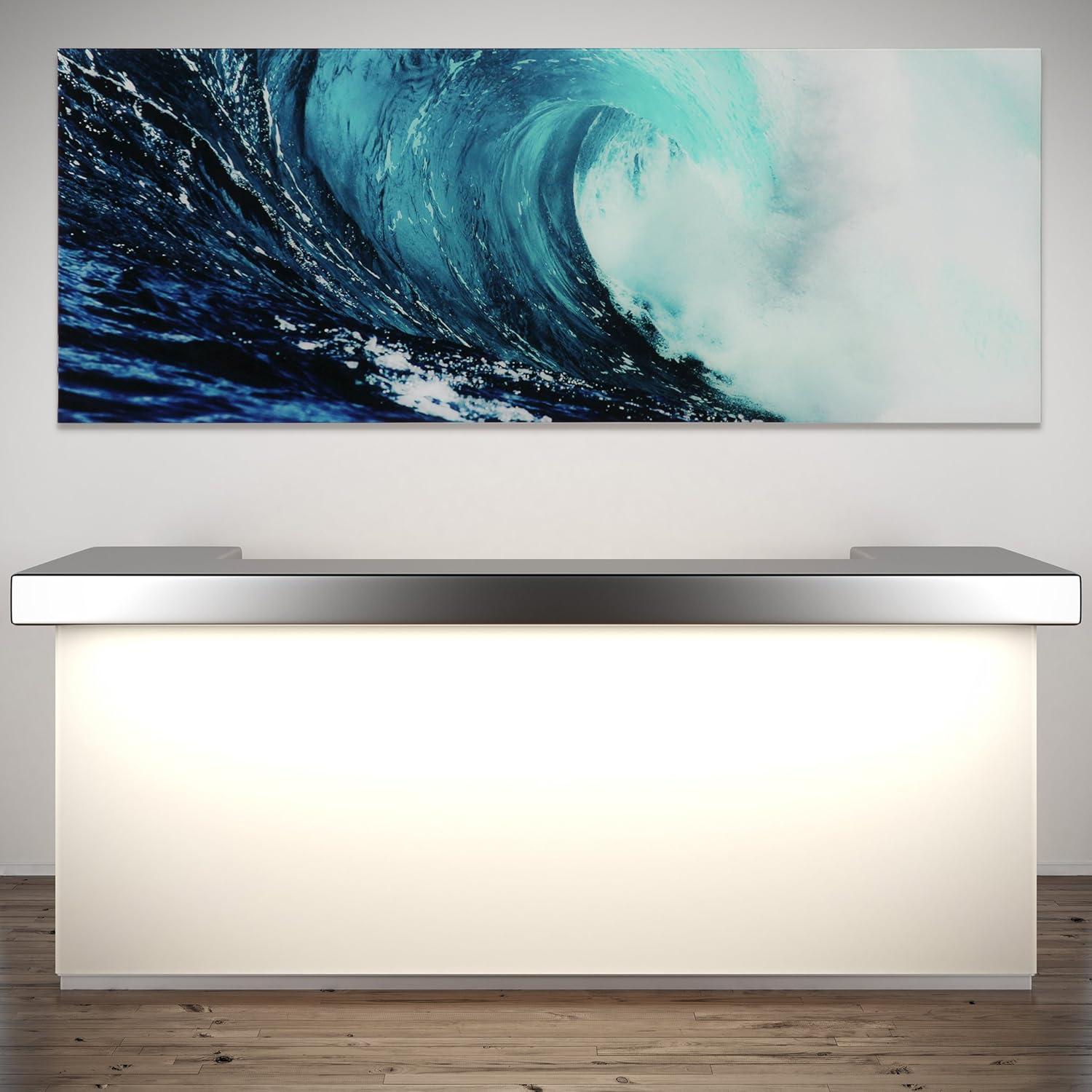 Empire Art Direct Blue Wave 2 Frameless Free Floating Tempered Glass Panel Graphic Wall Art, 24" x 63" x 0.2", Ready to Hang