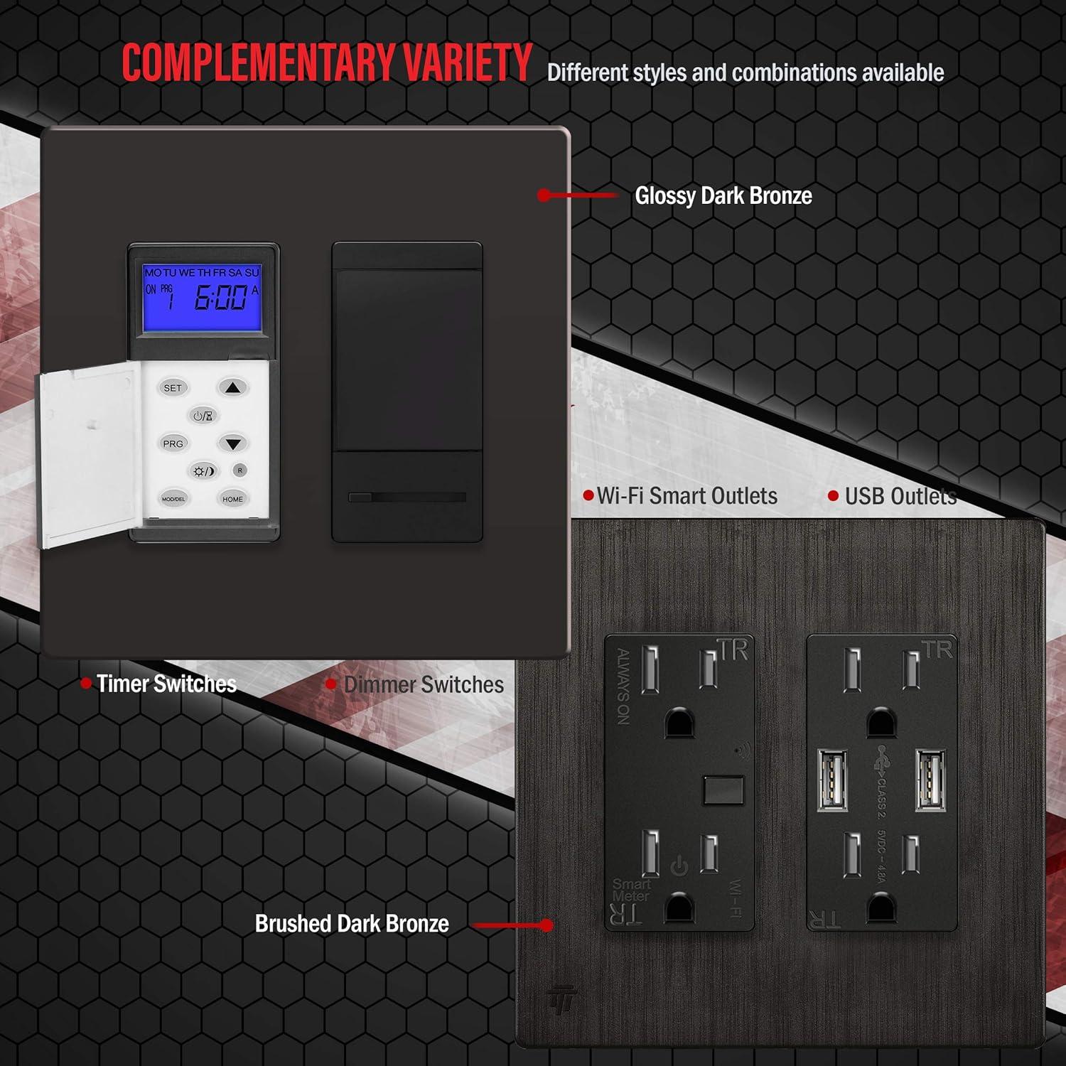 ENERLITES Elite Series Screwless Decorator Wall Plate Child Safe Outlet Cover, Size 2-Gang 4.68" H x 4.73" L, Unbreakable Polycarbonate Thermoplastic, SI8832-DB, Glossy, Dark Bronze