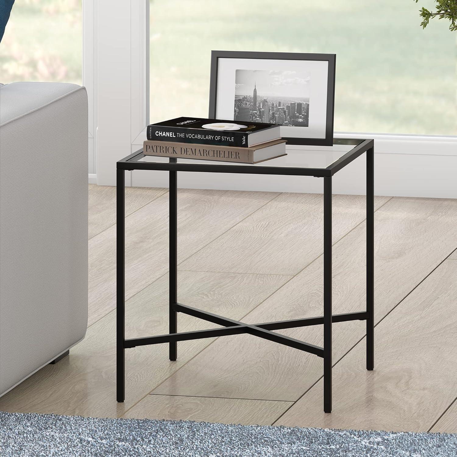 Henley Blackened Bronze 20" Square Side Table with Glass Top