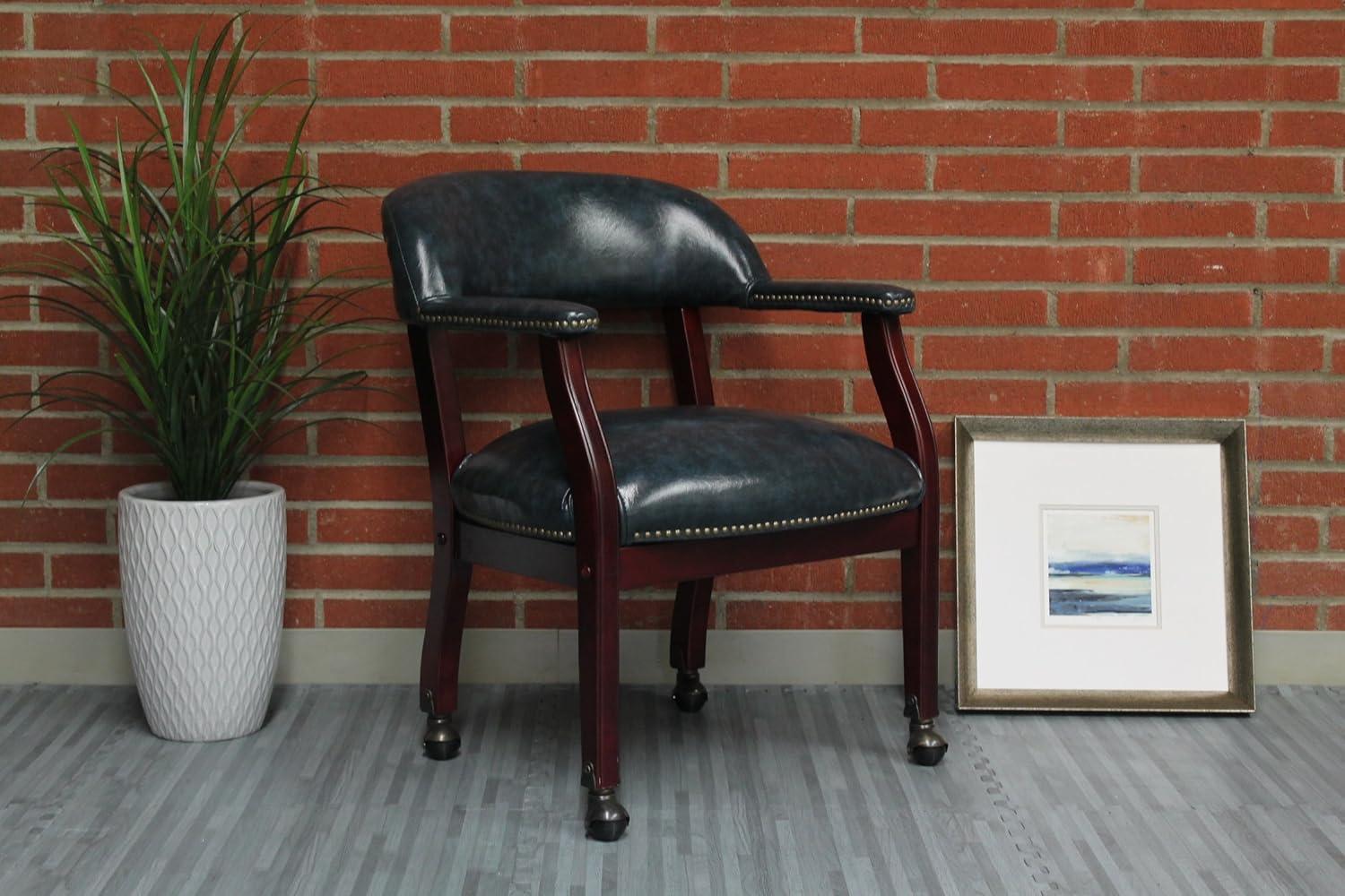 Captain's Chair with Casters Blue - Boss Office Products: Vinyl Upholstery, Fixed Height, Nailhead Trim