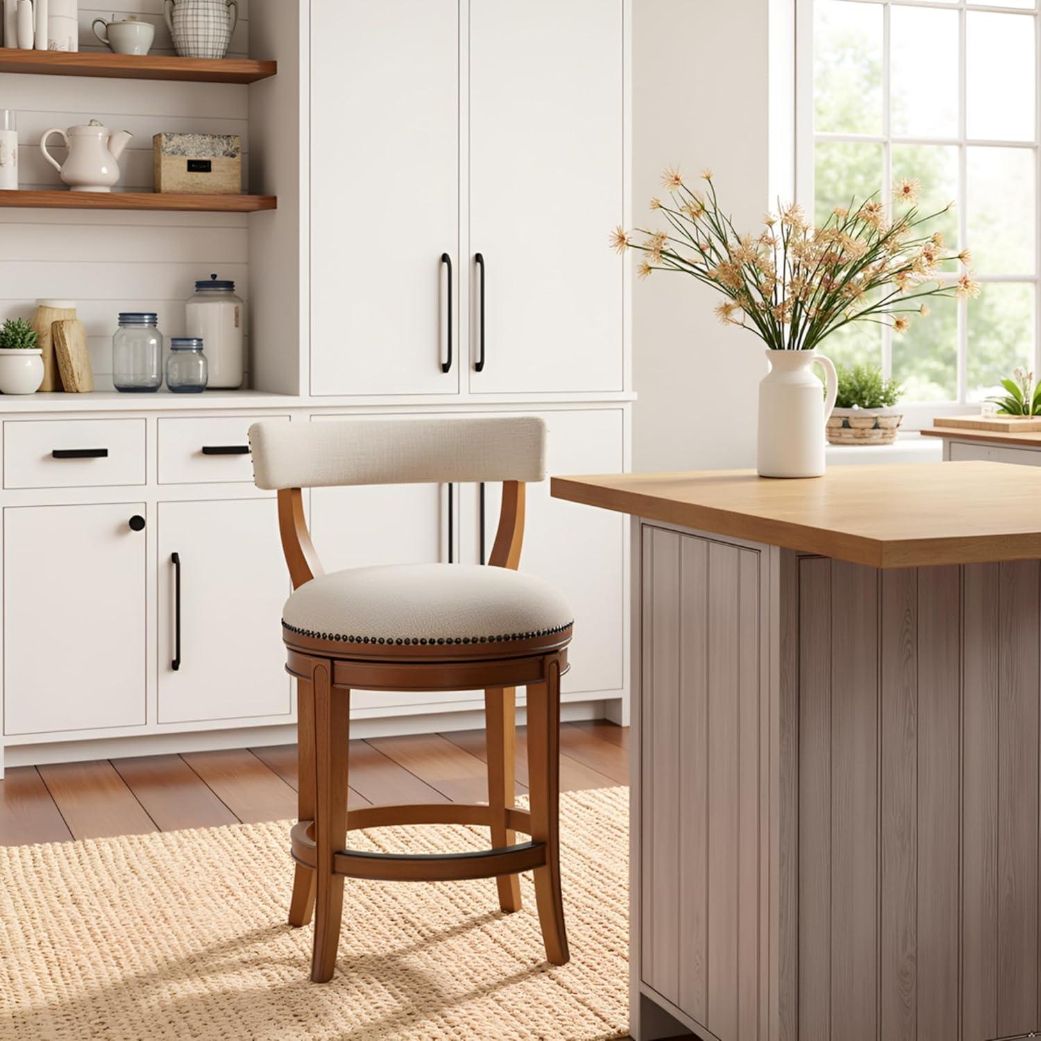 Hanover Solid Rubber Wood Swivel Counter And Bar Stool