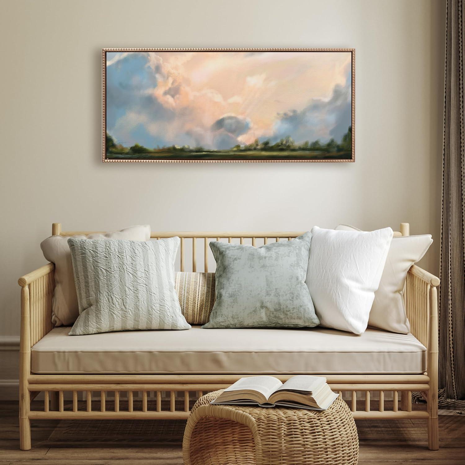 18"x40" Sylvie Beaded Clouds Framed Canvas by Mary Sparrow Gold: Kate & Laurel, Wall Decor Art
