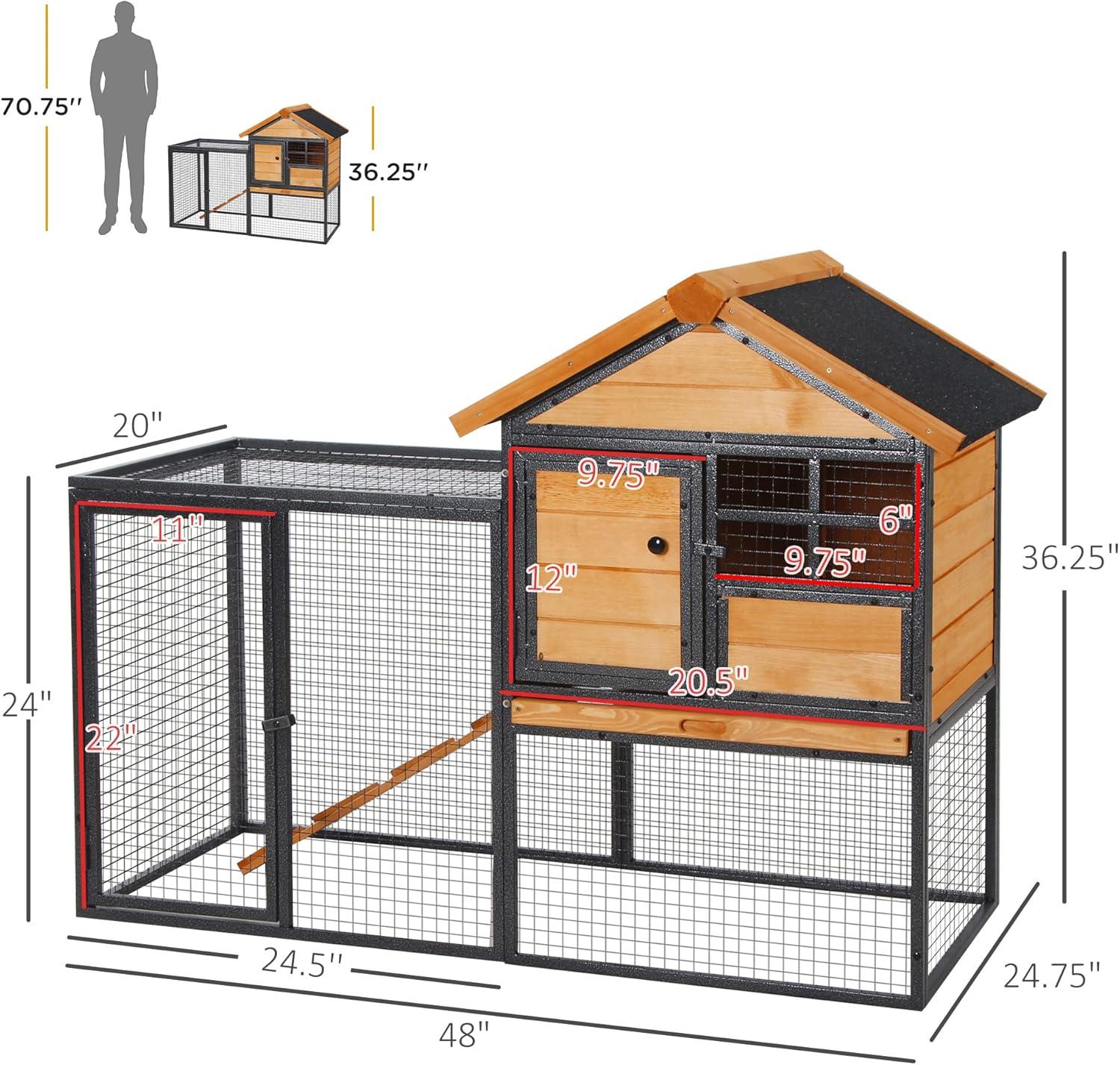 Natural Fir Wood and Metal 2-Level Rabbit Hutch with Asphalt Roof