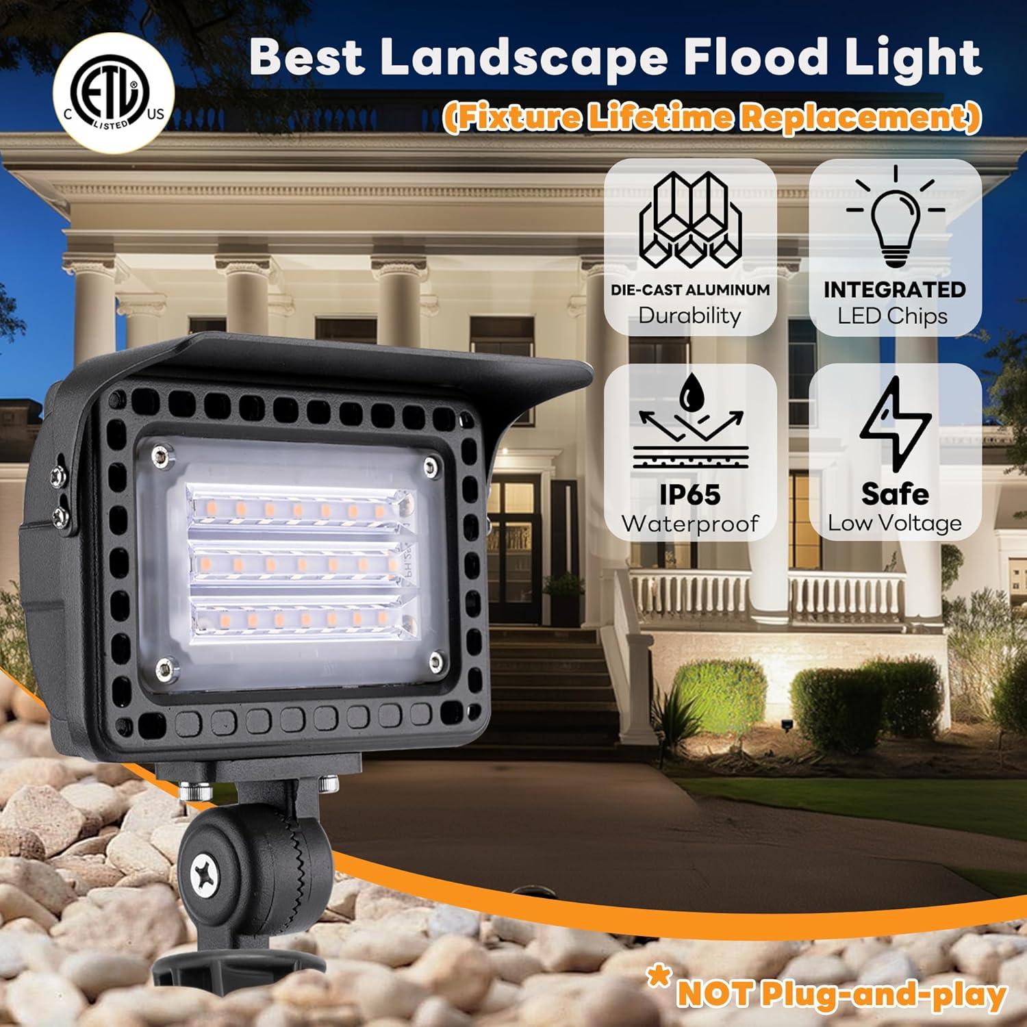 Gardenreet 20W Outdoor Flood Light Dimmable LED, Die-cast Aluminum, 2700K 1800LM, 12V Low Voltage, Waterproof Light Landscape Fixture With Adjustable Angle Arm and Rotating Lamp Shades
