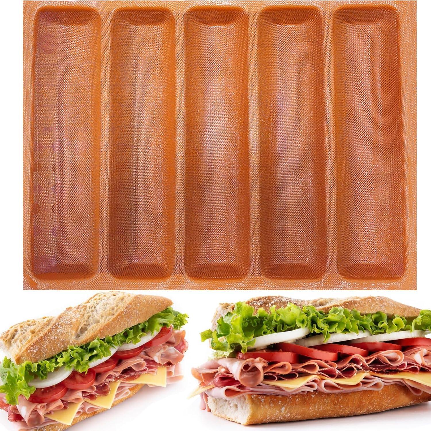 Silicone Perforated Baking Forms Sandwich Mold French Baguette Bread Pan Food Mat 5 Loaf Non-Stick Baking Liners
