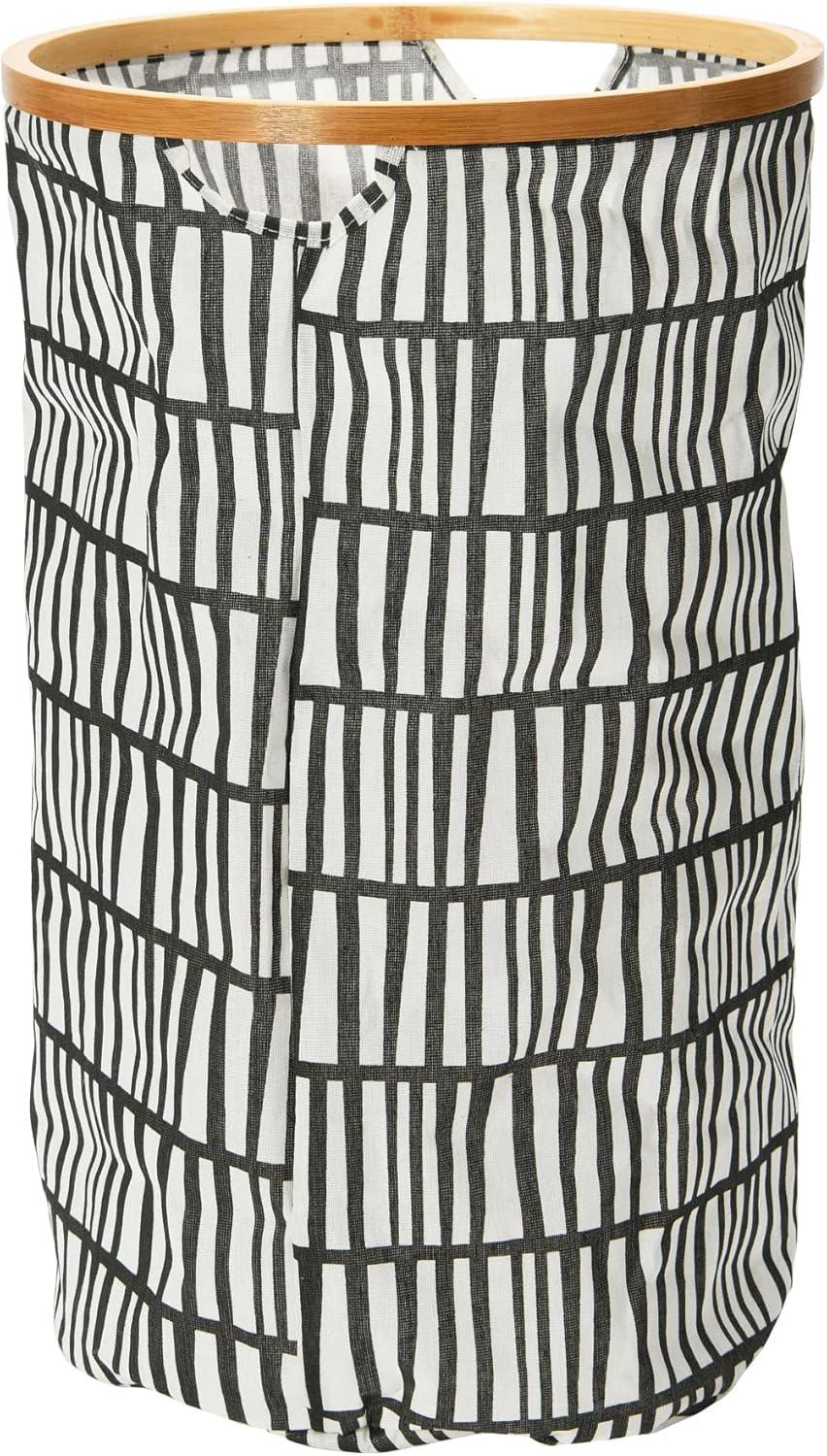 Black and White Bamboo Rimmed Collapsible Laundry Hamper