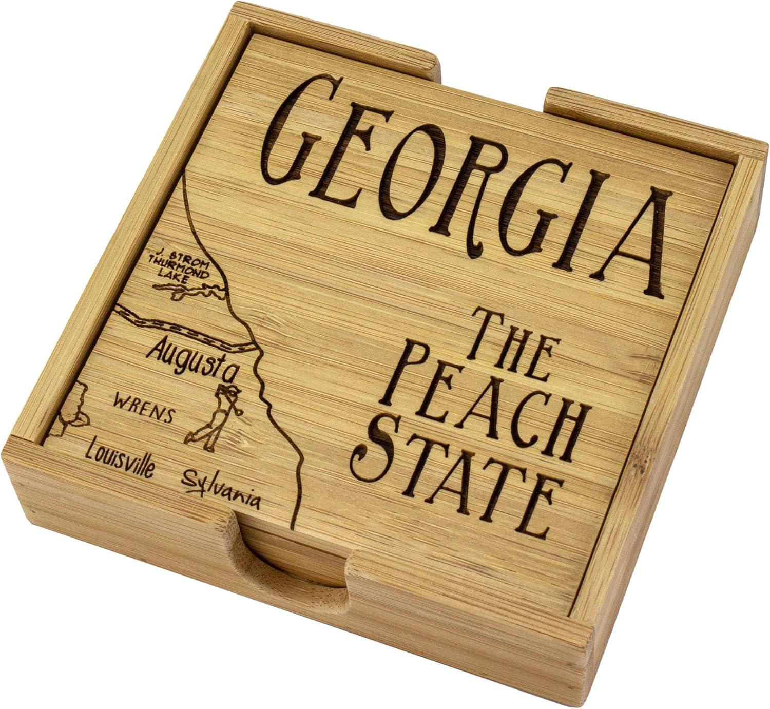 Georgia State Bamboo Puzzle Coaster Set with Case