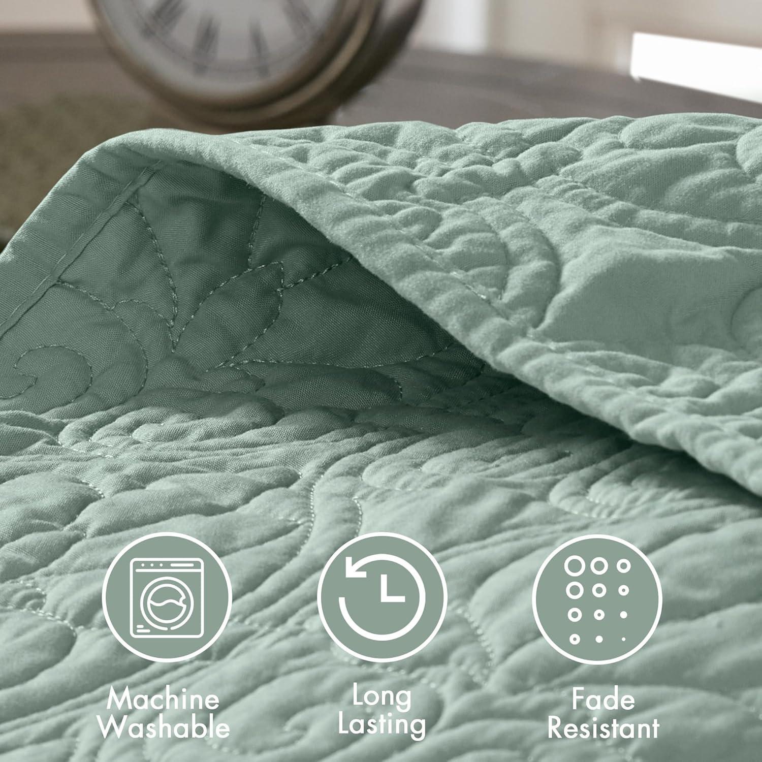 Madison Park 3pc Full/Queen Vancouver Reversible Coverlet Set Seafoam: Lightweight, Machine Washable