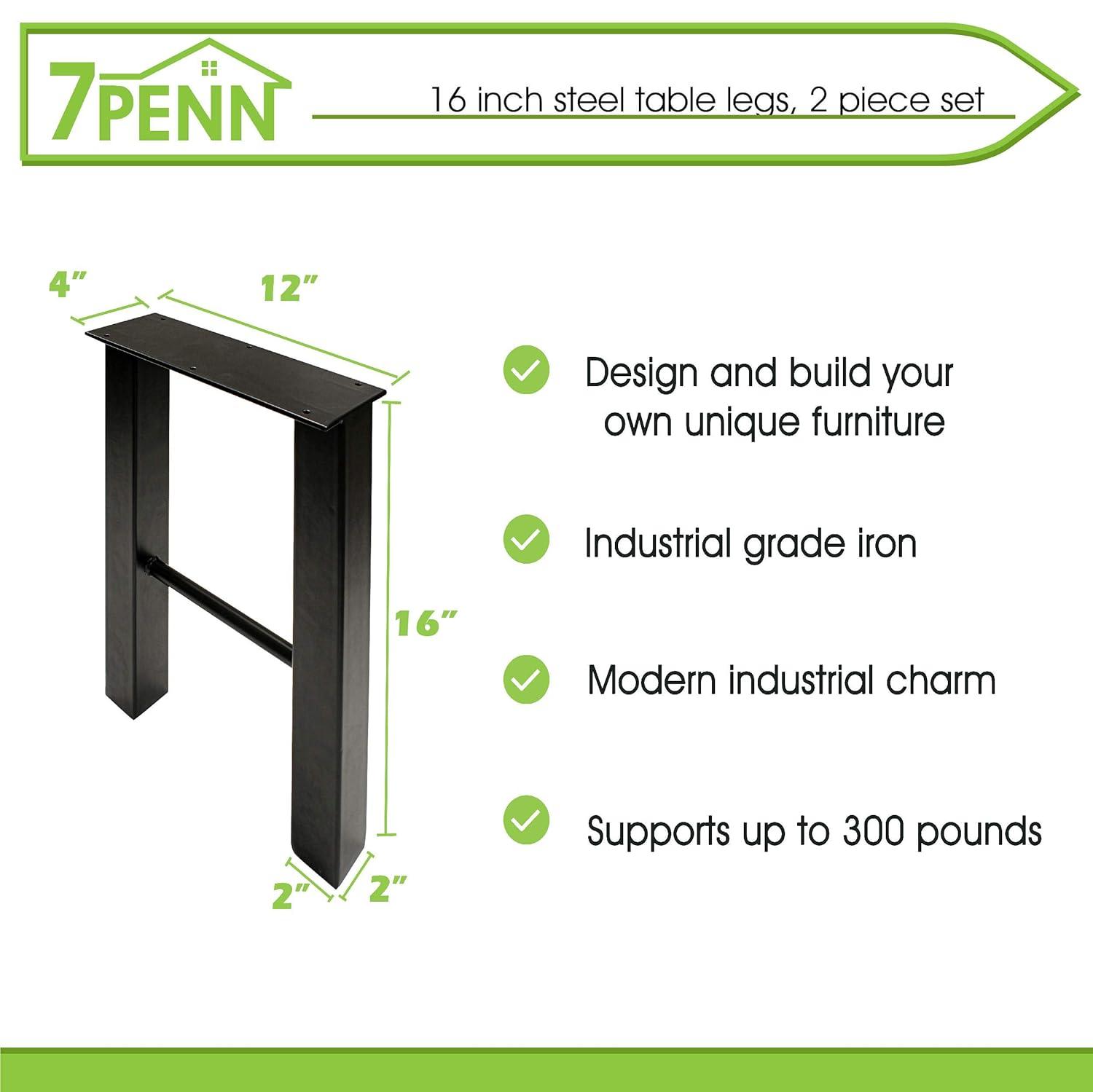 7Penn Industrial Metal Outdoor Table Legs in Black 2pk - 16 Inch Steel Legs