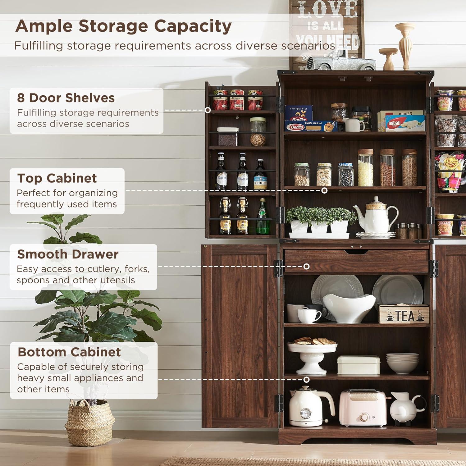 Rosalind Wheeler 72" Tall Kitchen Pantry, Farmhouse Storage Cabinet With Barn Doors, Drawer And Adjustable Shelves