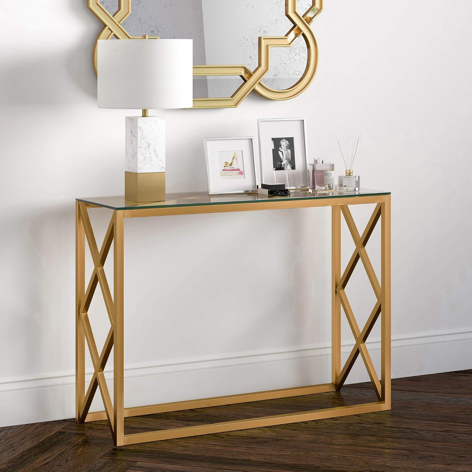 Gold and Glass Geometric X Hallway Table