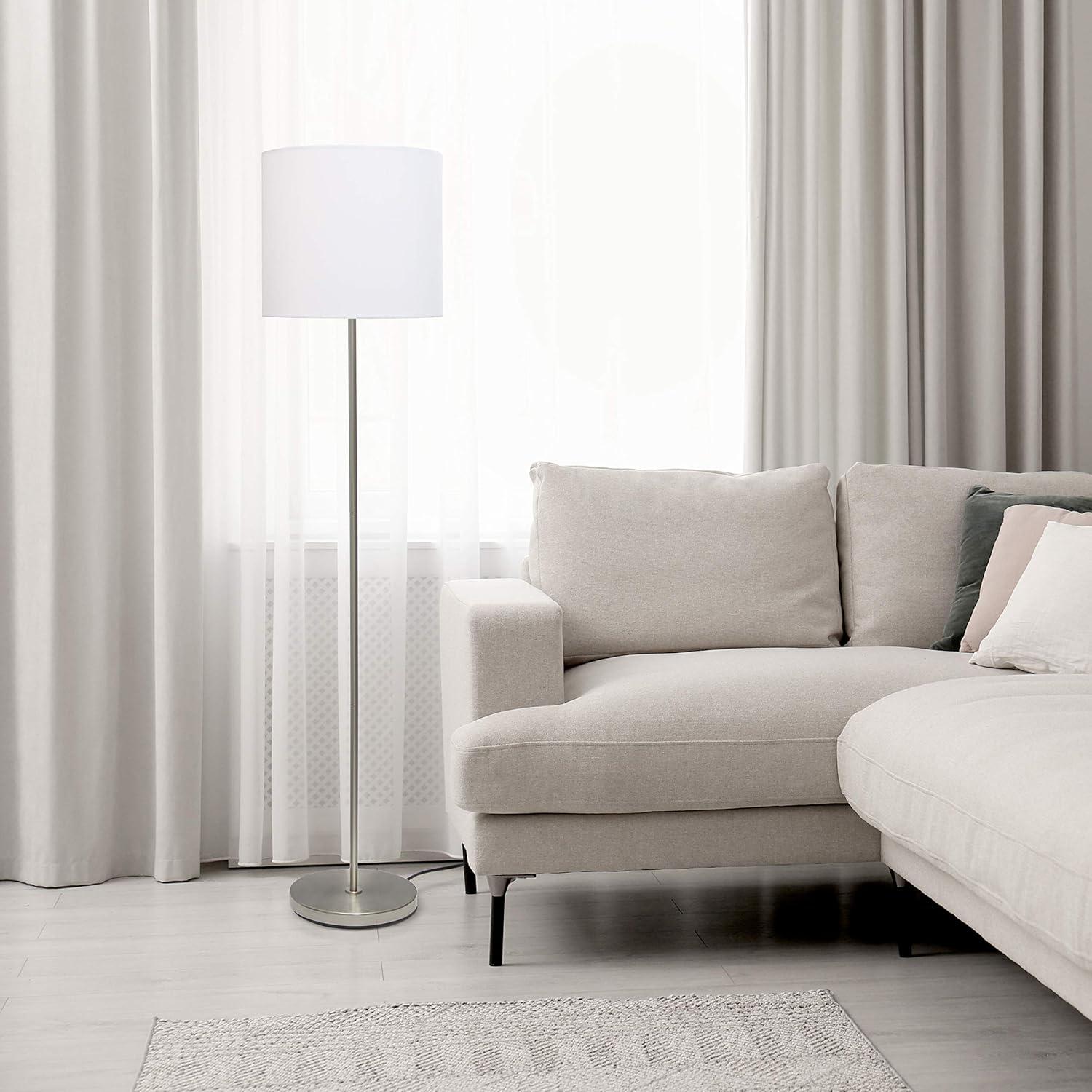 Drum Shade Floor Lamp White - Simple Designs: Brushed Nickel, Modern Style, ETL Listed