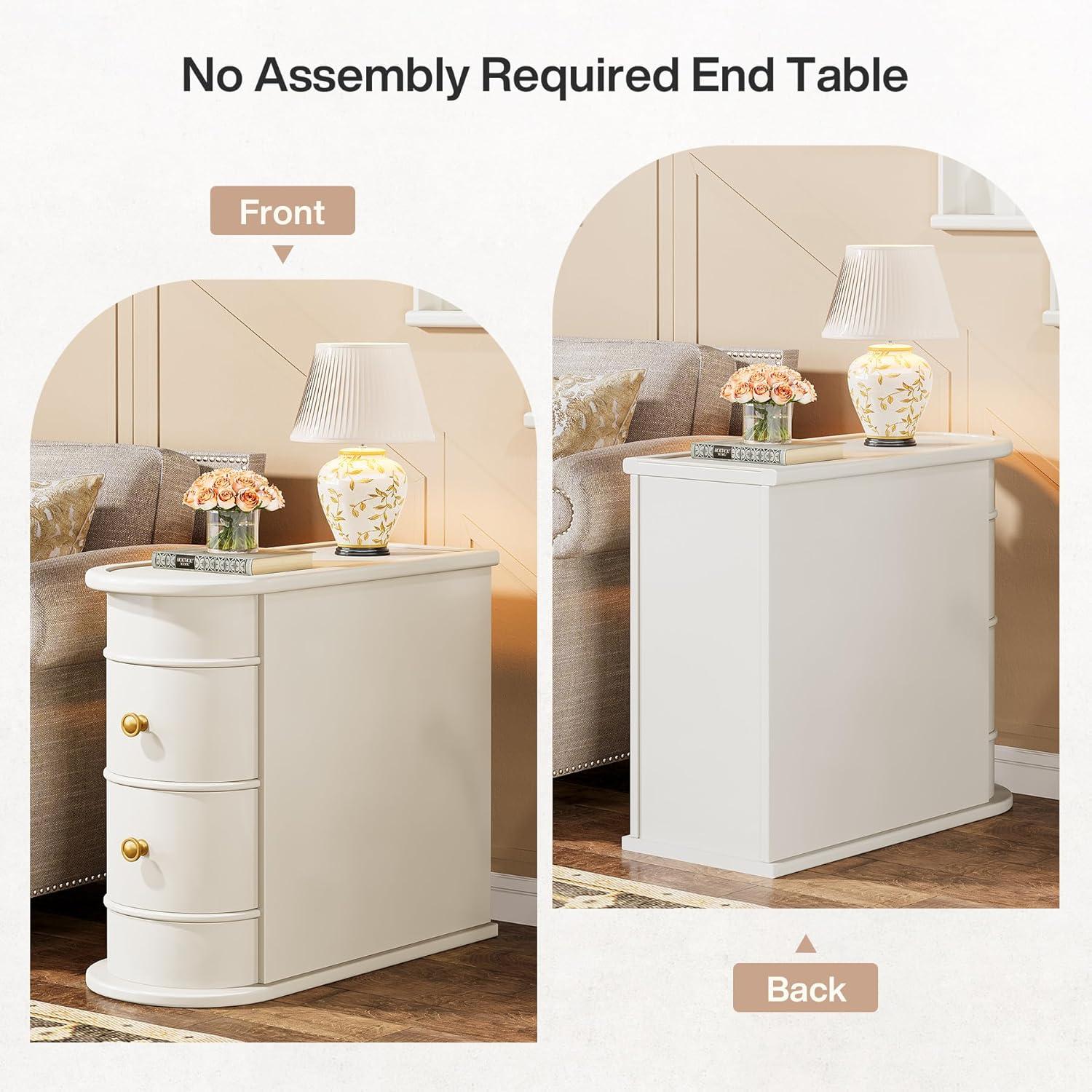 Hommoo Wood Narrow Nightstand with 2 Drawers Off-White