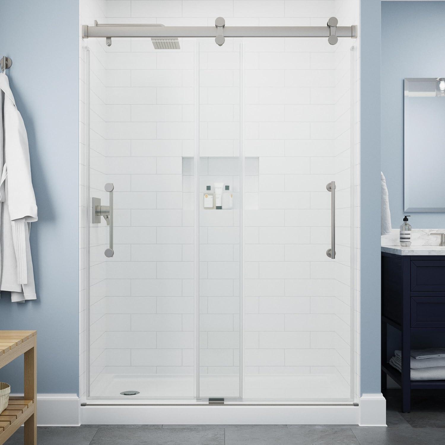 Paxos 60" Frameless Nickel Sliding Shower Door with Clear Glass