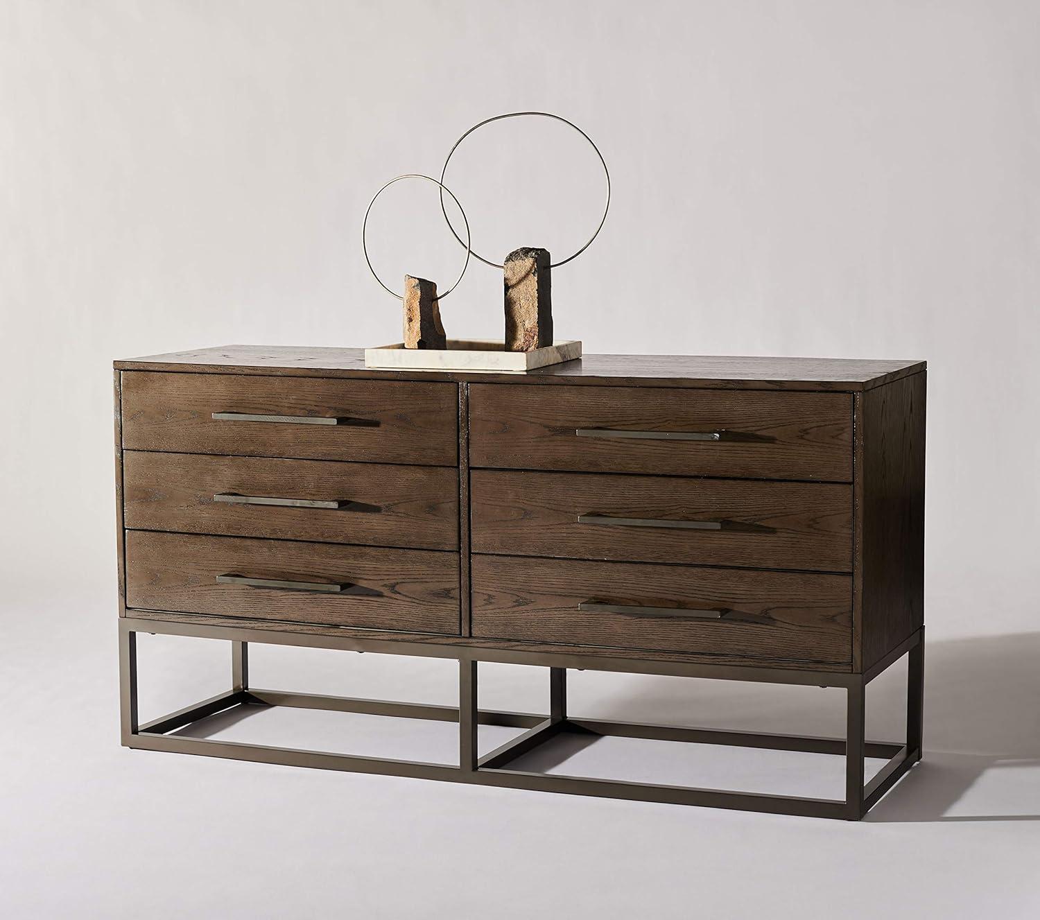 Estelle Ash Brown and Gunmetal Modern 6-Drawer Dresser