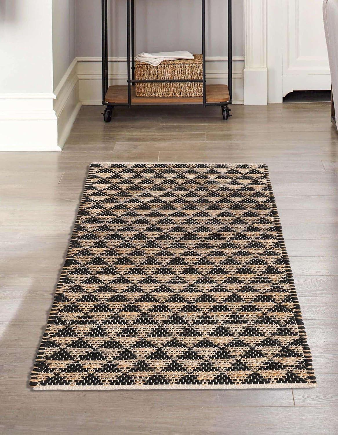 Handmade Black and Natural Geometric Jute Runner