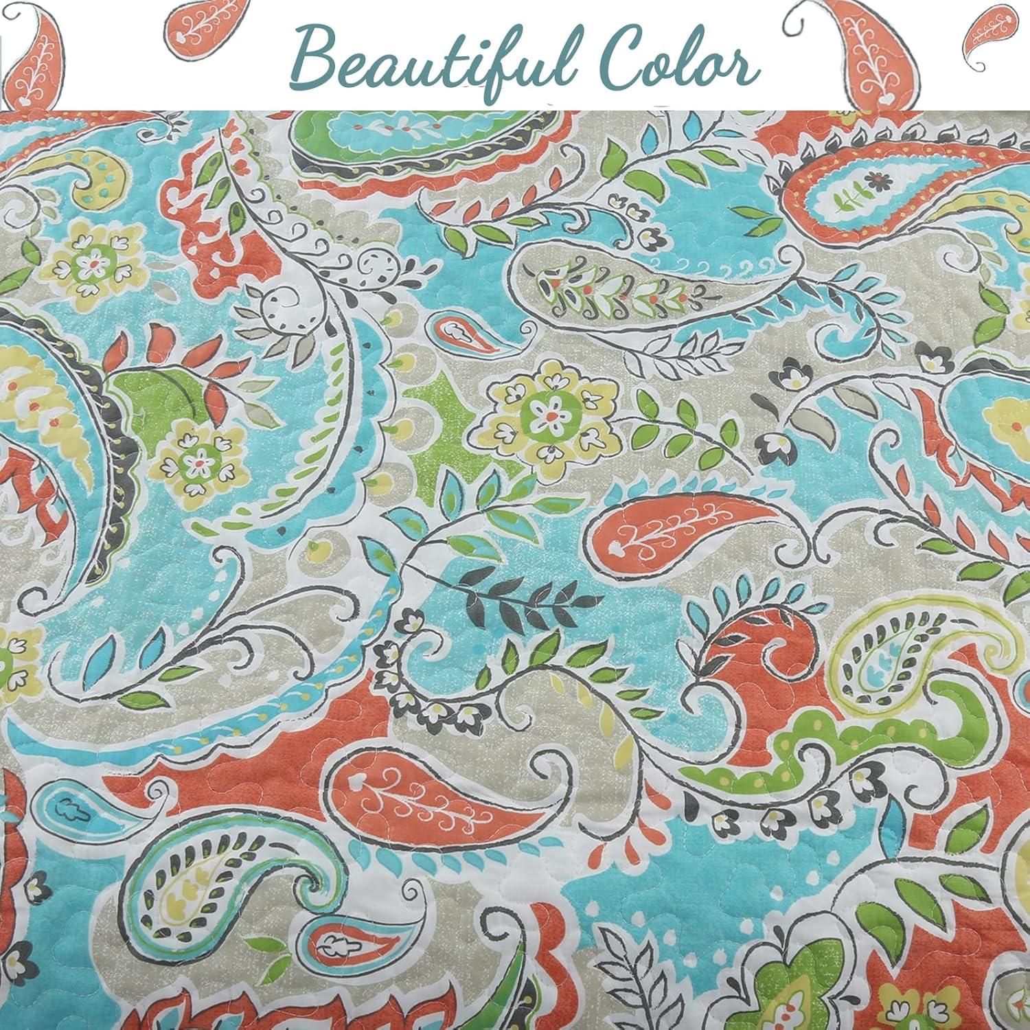 Cozy Line Home Fashion Mirage Teal/Coral/Green Microfiber Reversible 3 Piece Quilt Set & Reviews | Wayfair