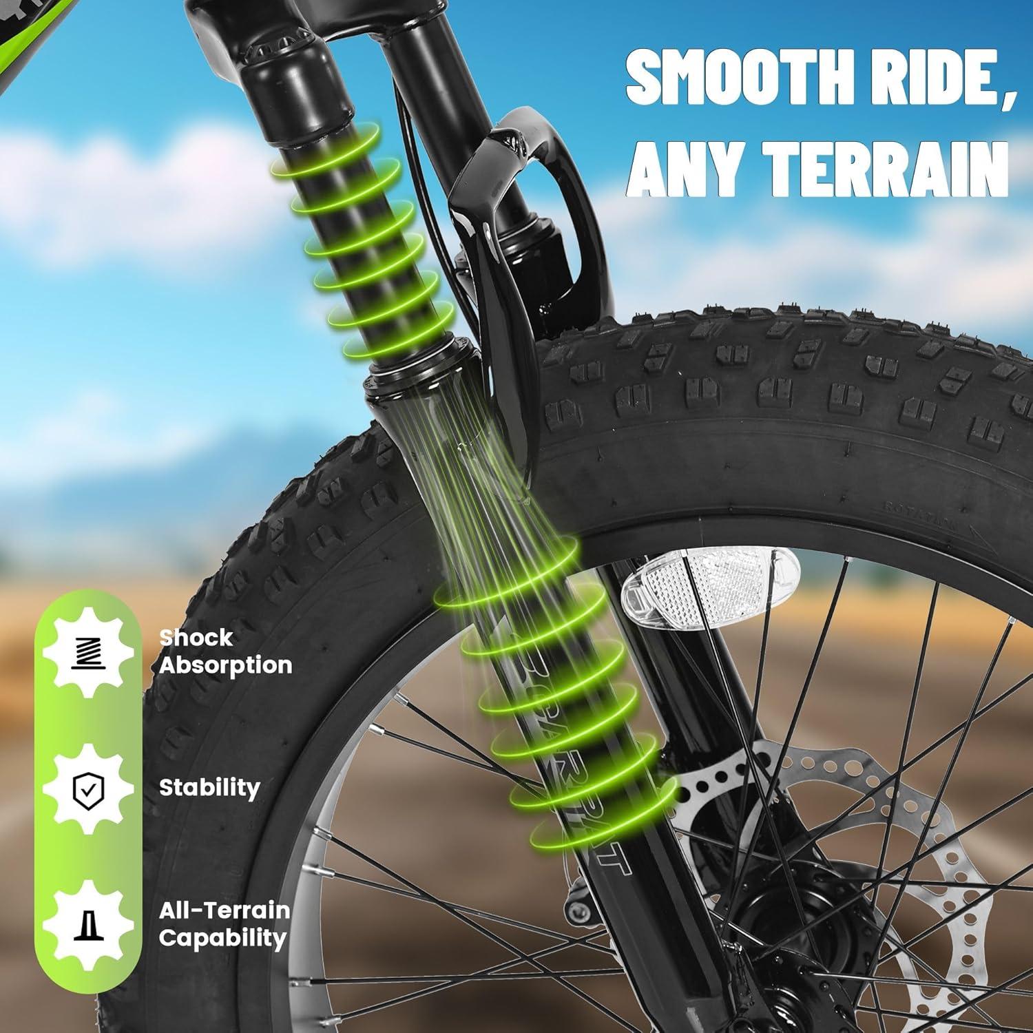 Mountain Bike 20 inch Wheels Fat Tire Bike,4" Wide Fat Tire Snow Mountain Bike ,7 Speed Teenager Children Kids' Bicycles