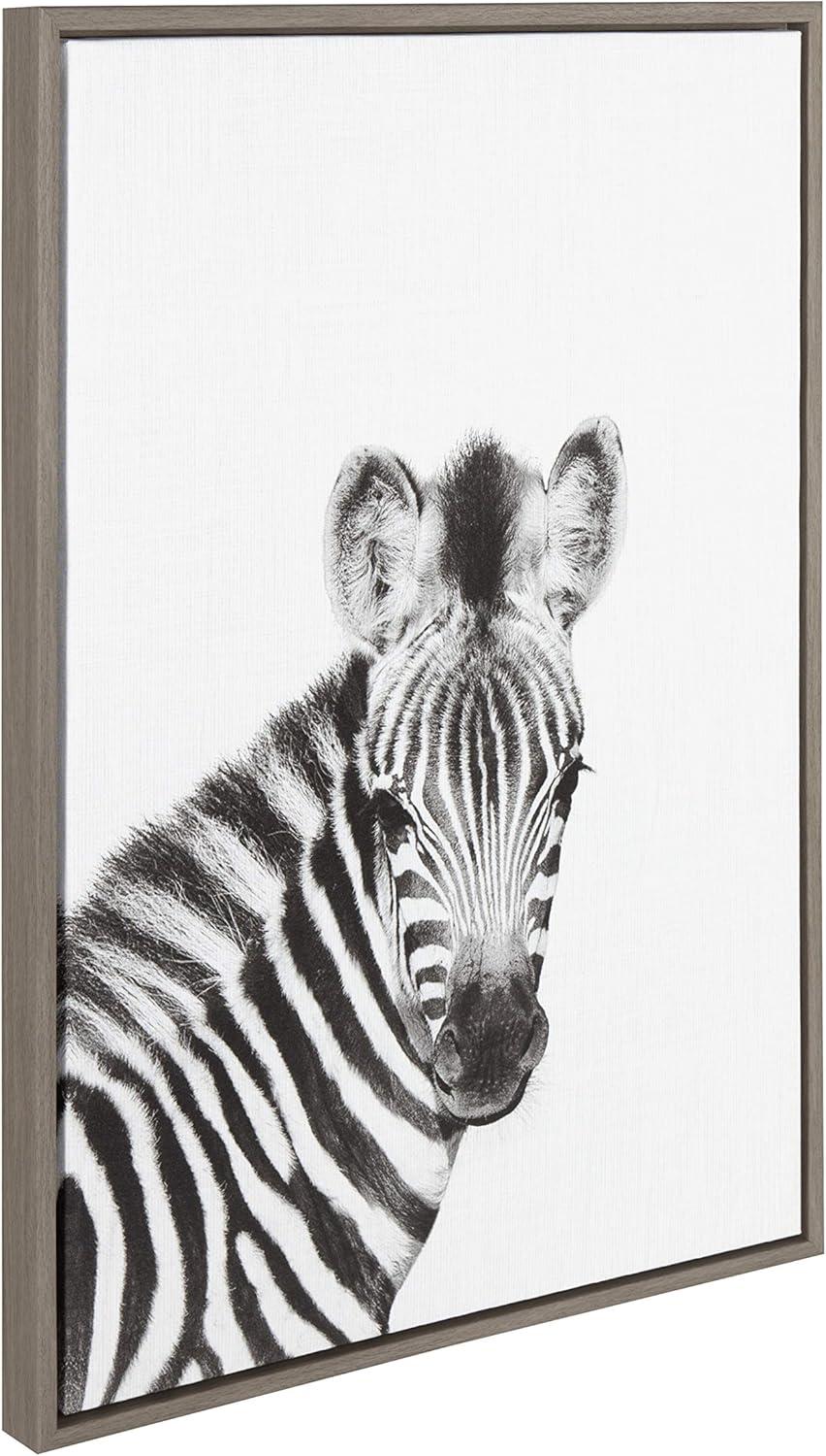 Gray Framed Black and White Baby Zebra Canvas Wall Art