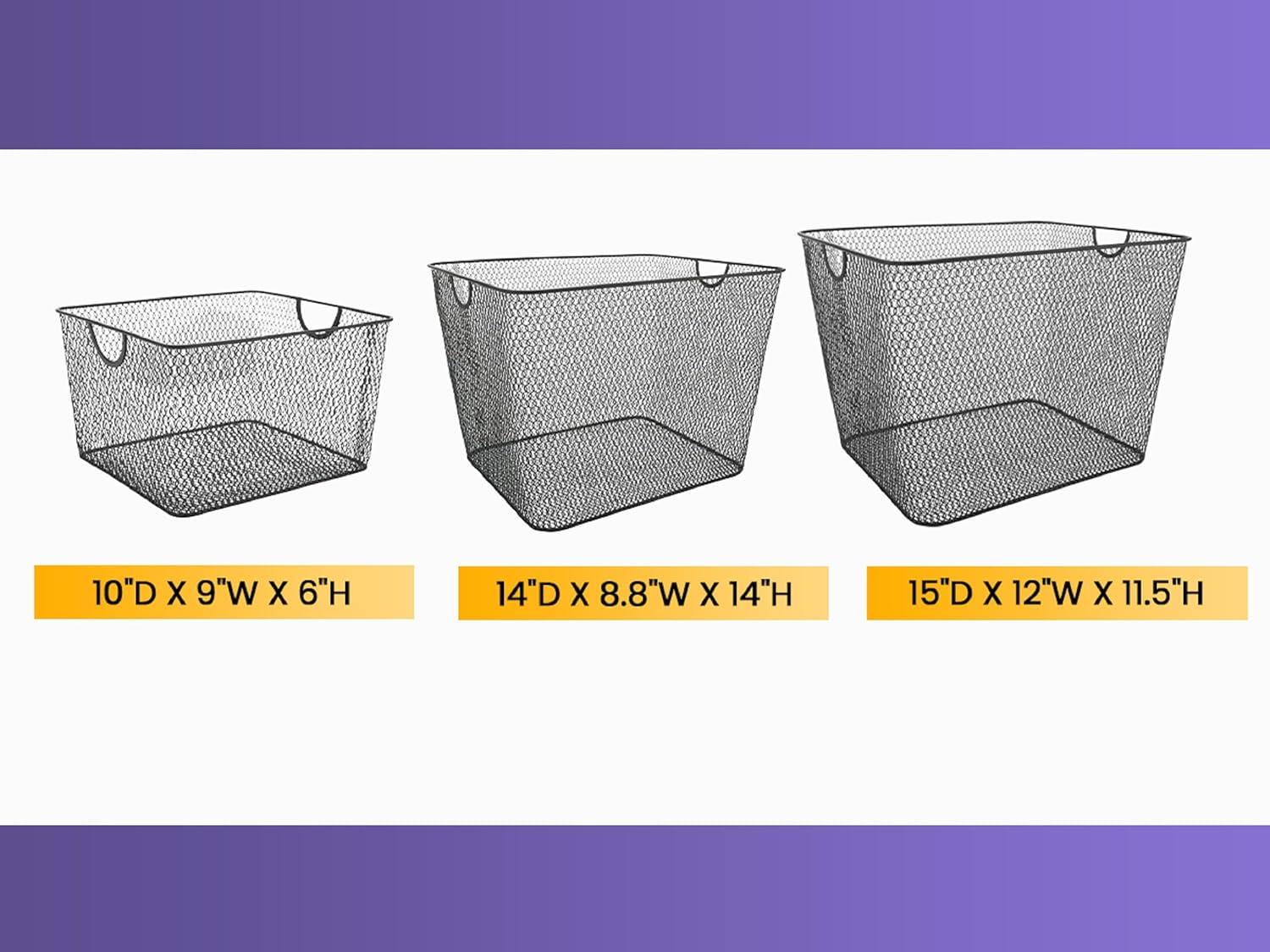 YBM Home Wire Mesh Storage Basket Organizer with Handles 12 x 7.8 x 5.8 - 6 Pack, Silver