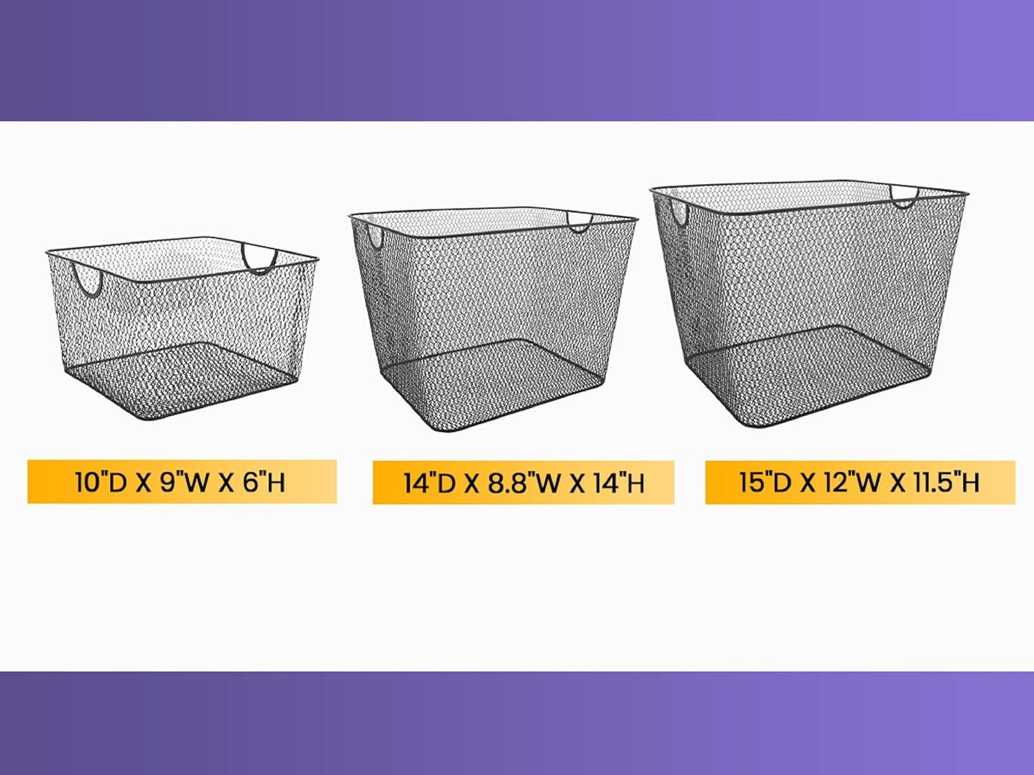 YBM Home Wire Mesh Storage Basket Organizer with Handles 12 x 7.8 x 5.8 - 6 Pack, Silver