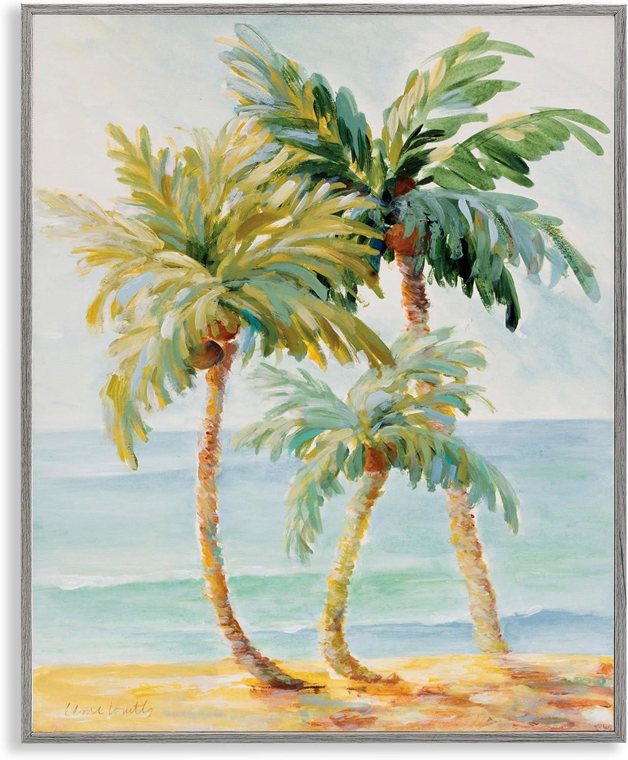 Stupell Industries Tropical Palm Trees on Sand Framed Giclee Art, Gray, 11" x 14"