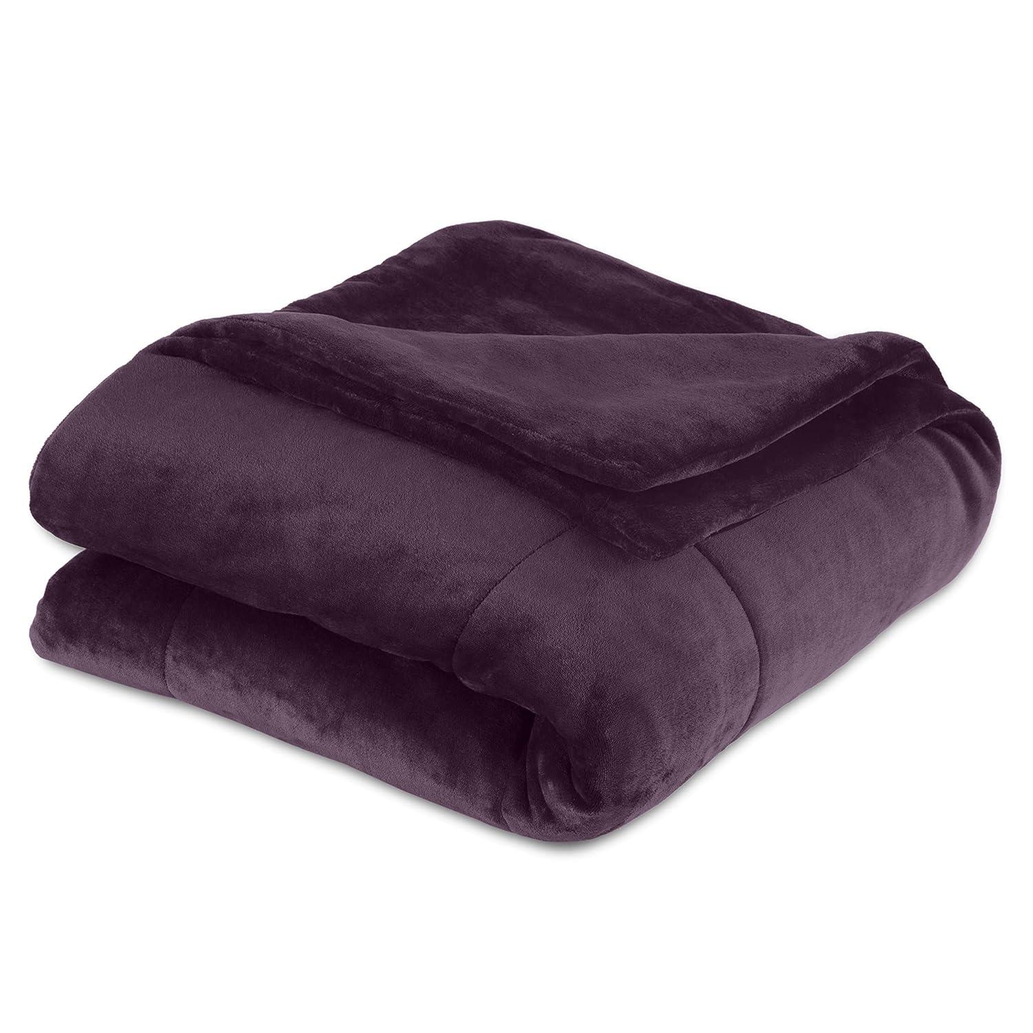 Vellux King Plush Lux Warm Blankets - All Season Blankets - Lightweight Quilted Blanket King Size - Ultra Soft Luxury Hotel Blanket - Box Stitched Blanket (King, Purple)