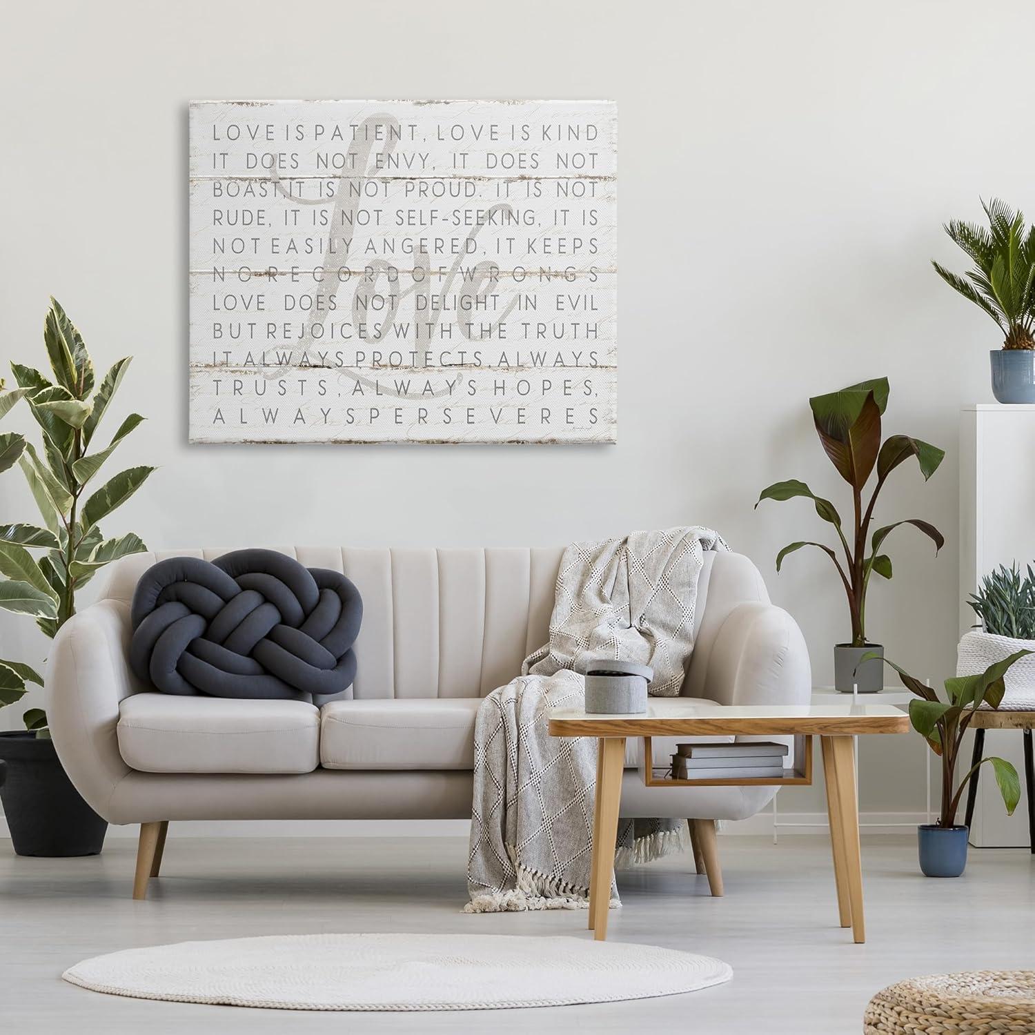 Stupell IndustriesLove Is Patient Grey on White Planked LookCanvas Wall Art by Jennifer Pugh