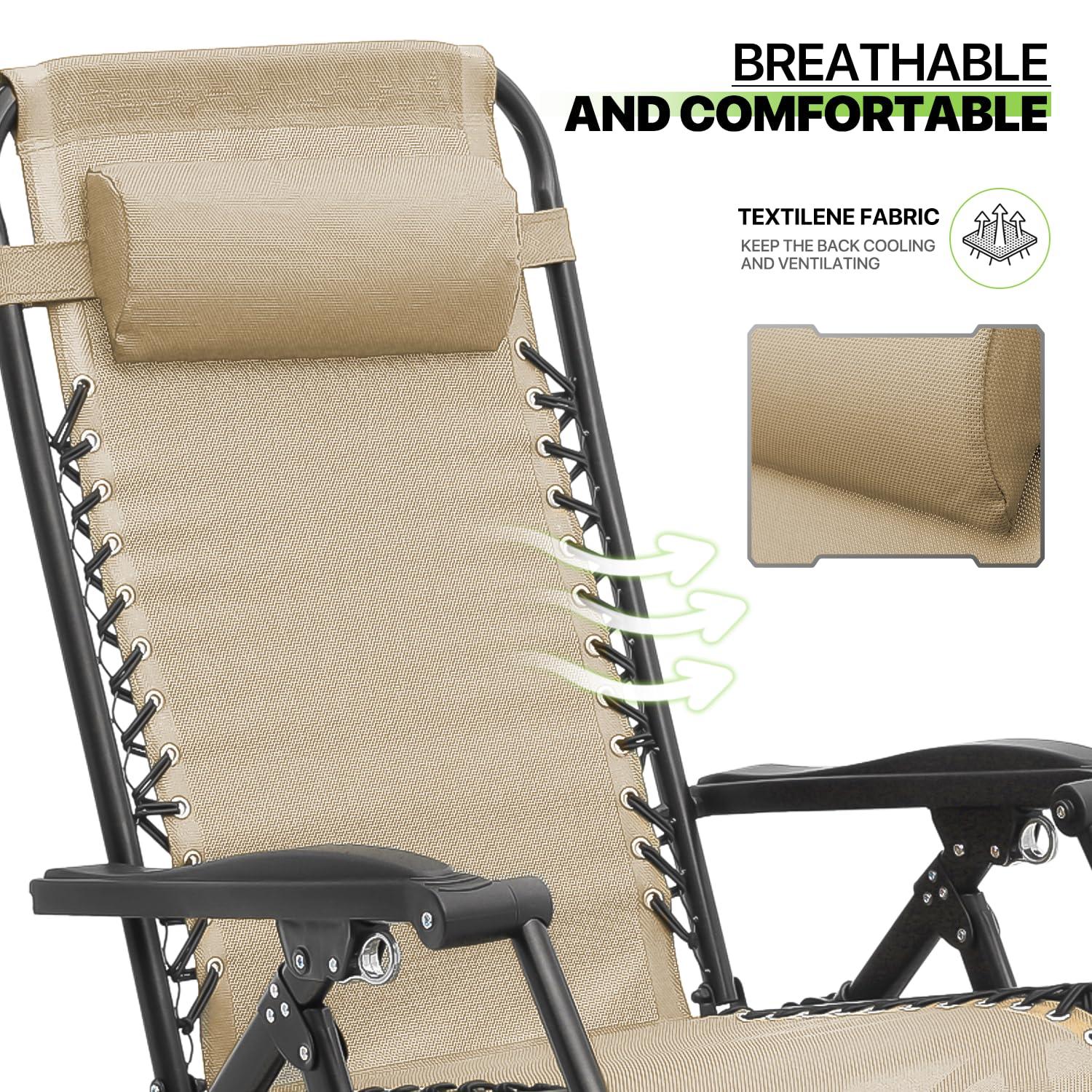 Magshion Set of 2 Zero Gravity Lounge Chairs, Adjustable Rocking Chairs with Pillow, Outdoor Beach Portable Foldable Recliner, Folding Lounge Rocker, Black
