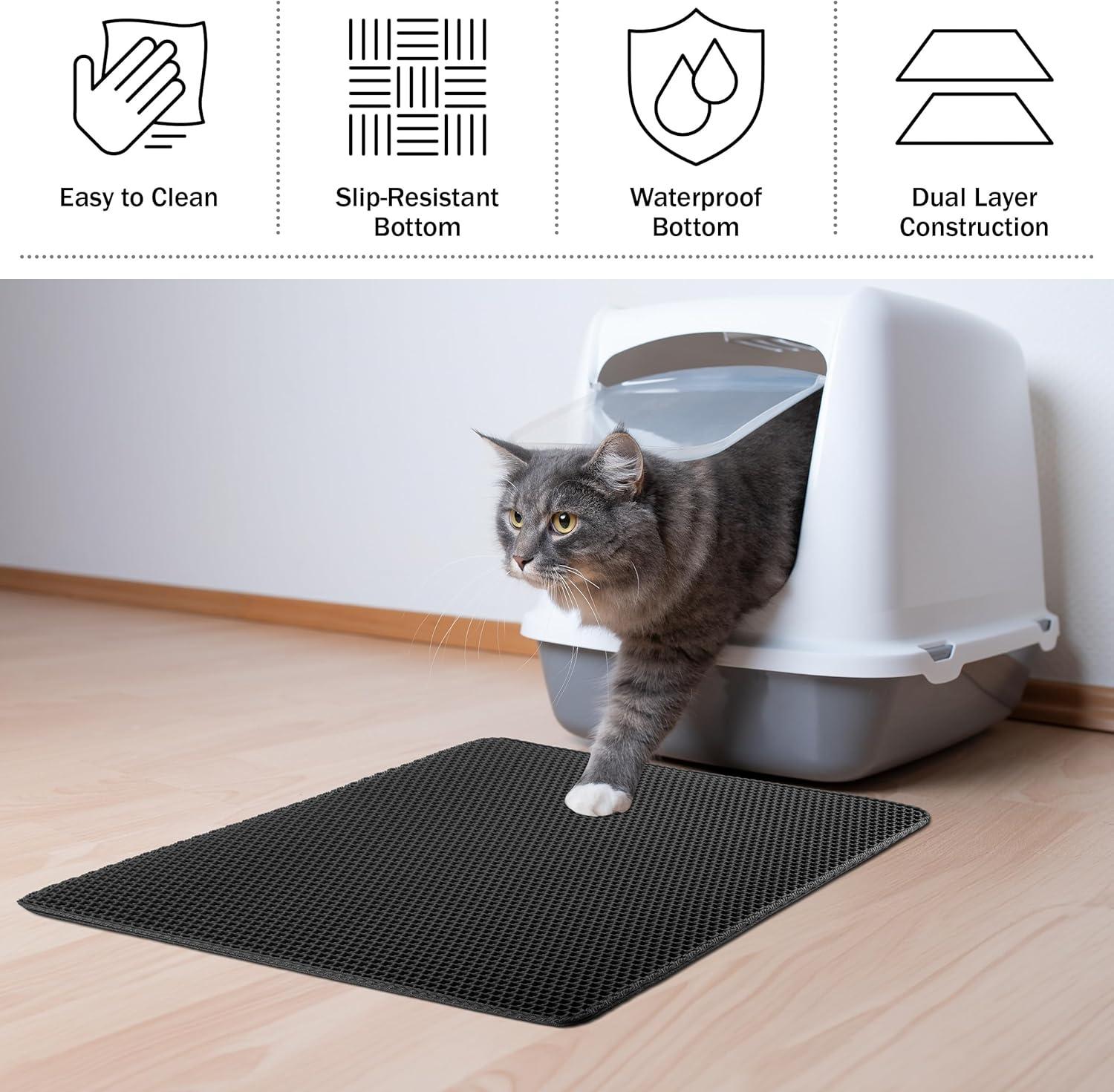 Petmaker Cat Litter Mat - 30x24 Waterproof Litter Box Mat with Dual-Layer Honeycomb Design for Trapping Litter - Slip-Resistant Cat Mat