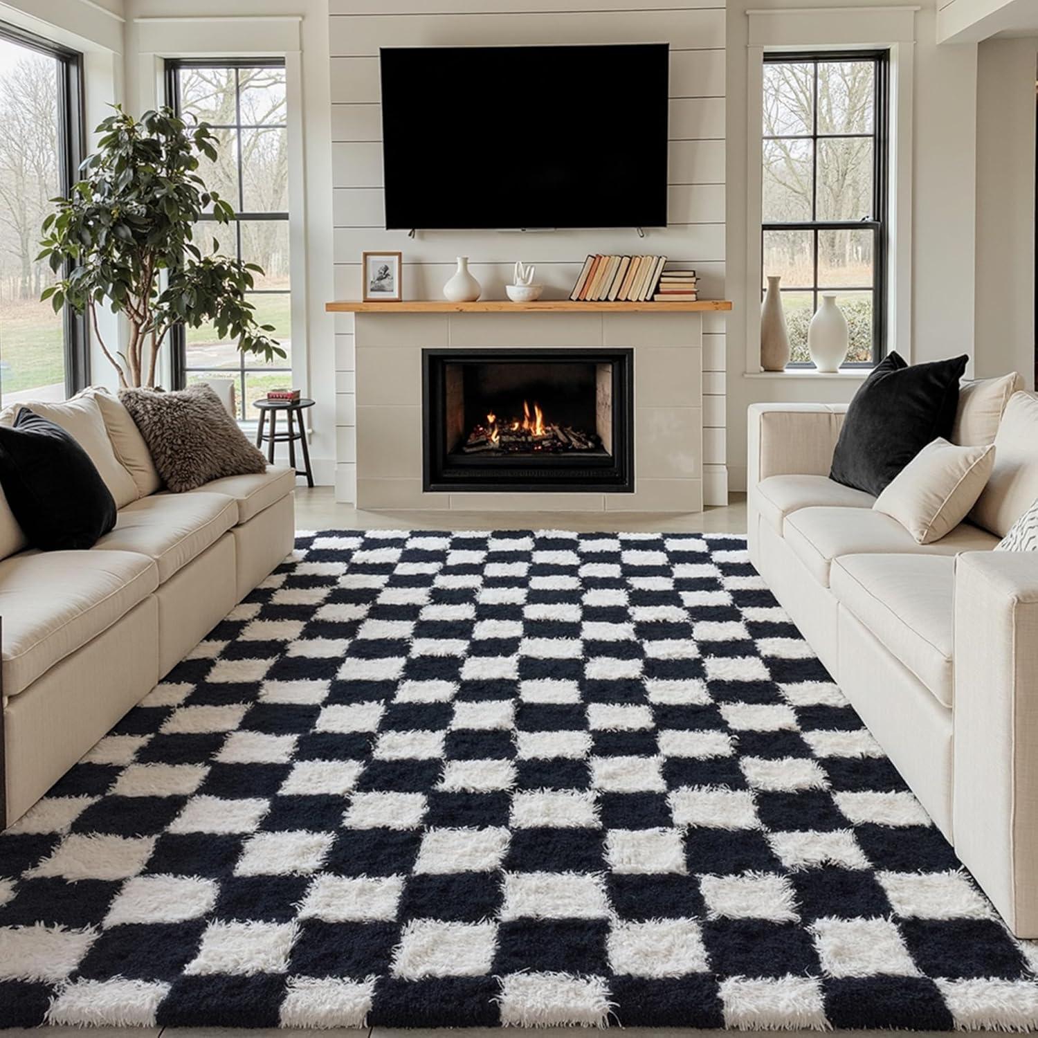 Luxe Weavers Checkered Black and White Geometric 8x10 Area Rug