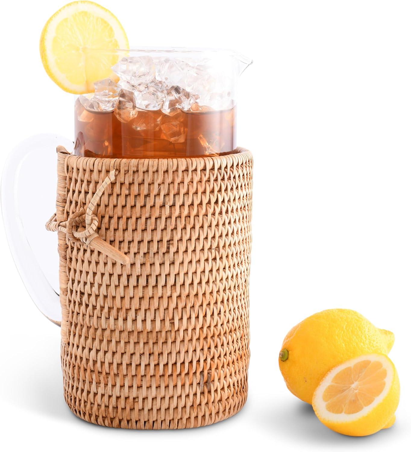 Glass Pitcher Hand Woven Wicker Natural Rattan Cover