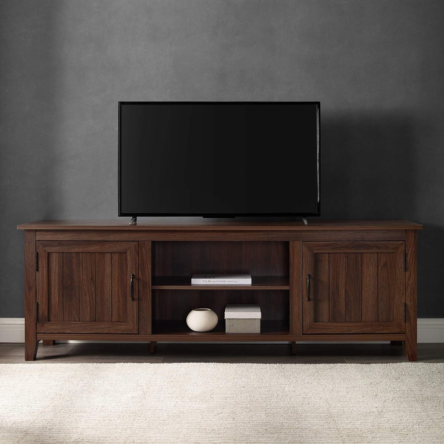 Walker Edison Farmhouse Grooved Door TV Stand for TVs up to 80", Dark Walnut