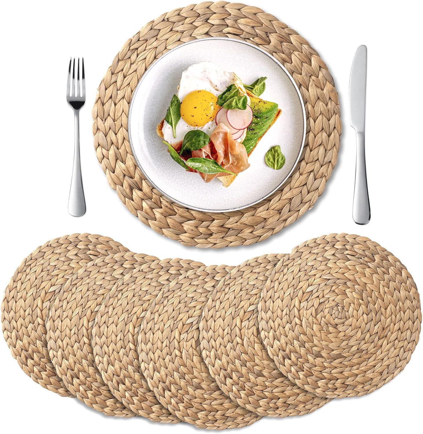 Set of 6 Natural Water Hyacinth Woven Placemats