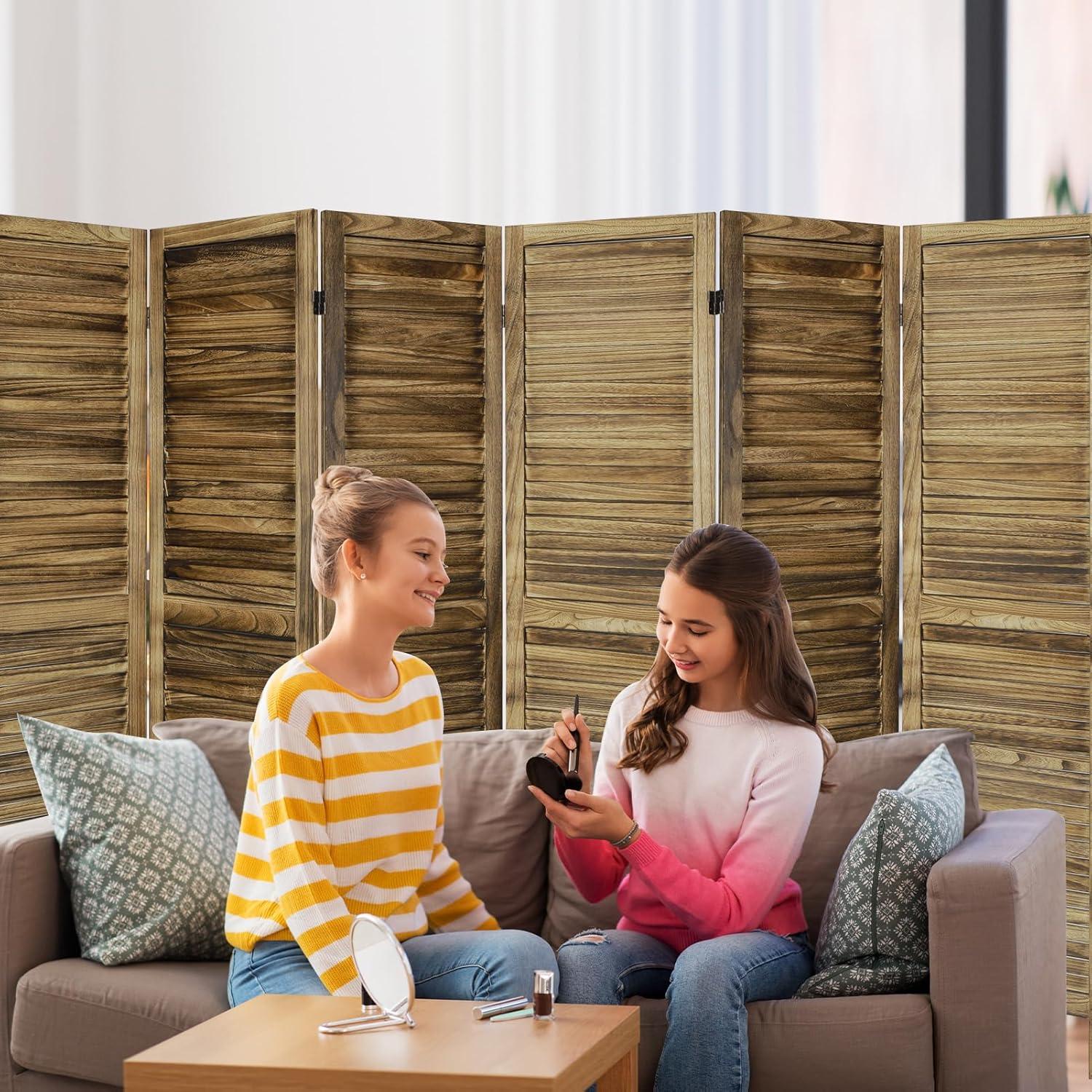 Room Dividers, 6 Panel Wood Room Screen Divider Freestanding, Folding Privacy Screen and Room Dividers, Wall Dividers, Dark Brown