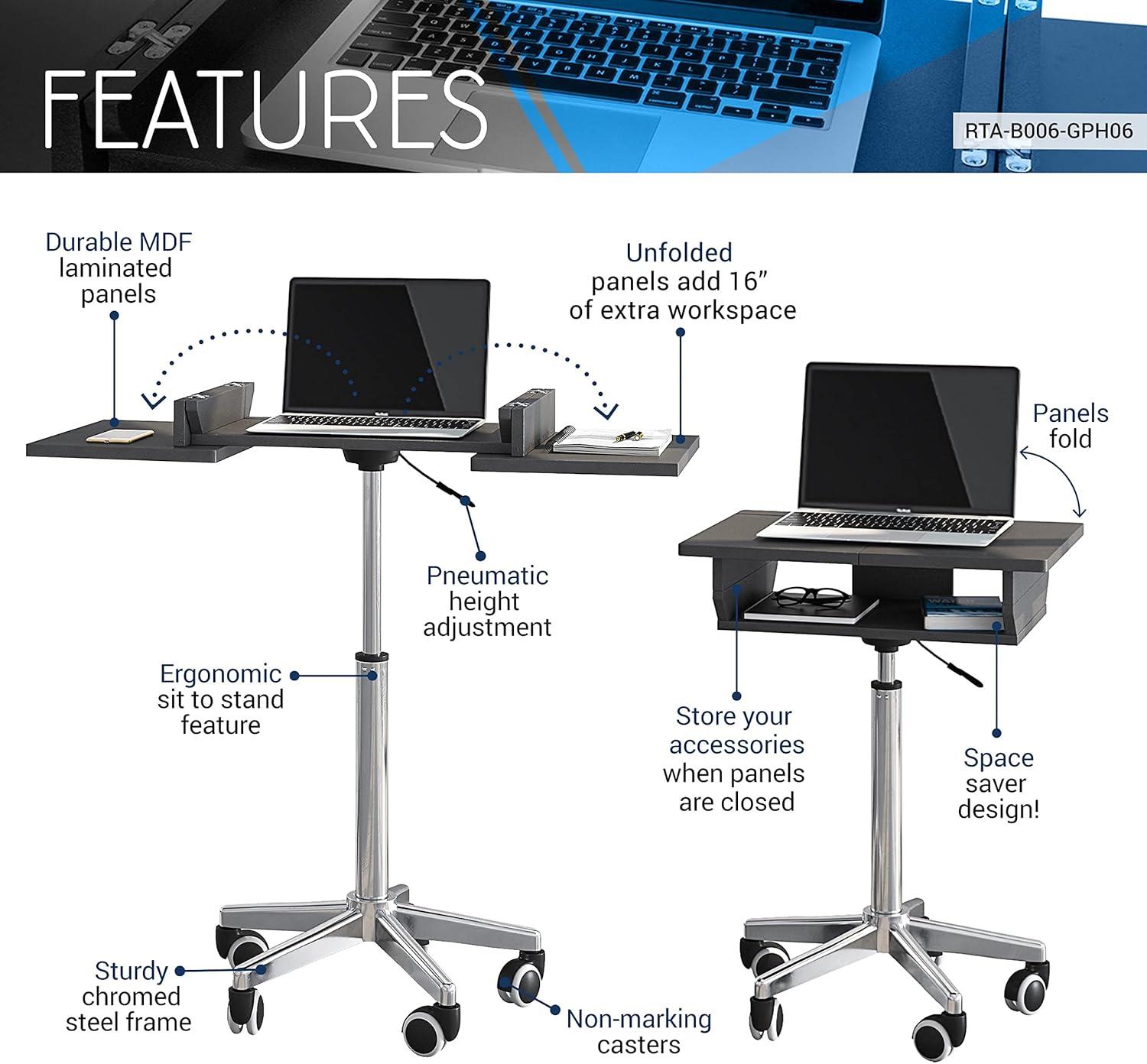 Folding Table Laptop Cart Graphite - Techni Mobili