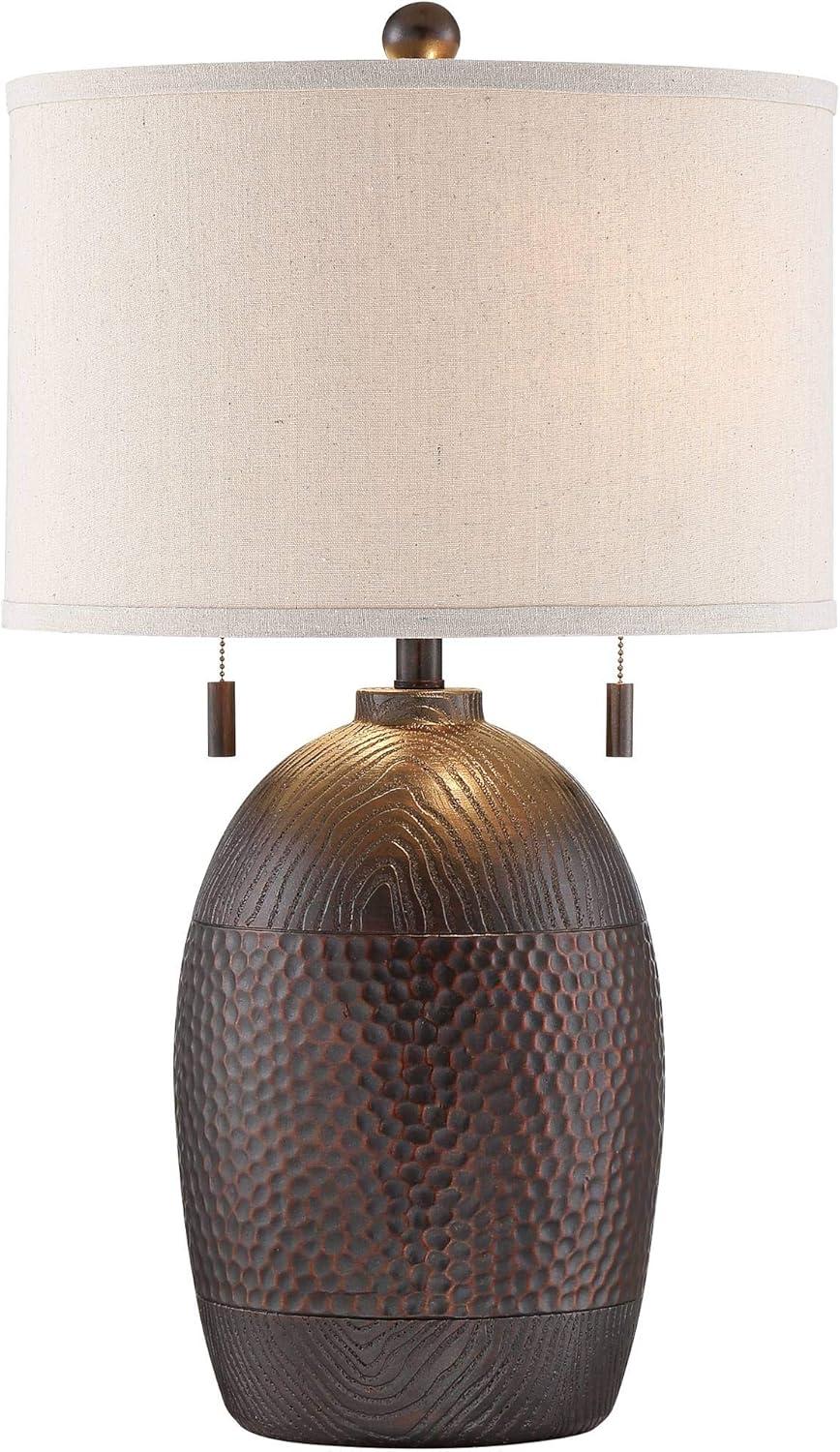 Franklin Iron Works Byron Rustic Table Lamp 27 1/2" Tall Hammered Textured Bronze White Drum Shade for Bedroom Living Room Bedside Nightstand Office